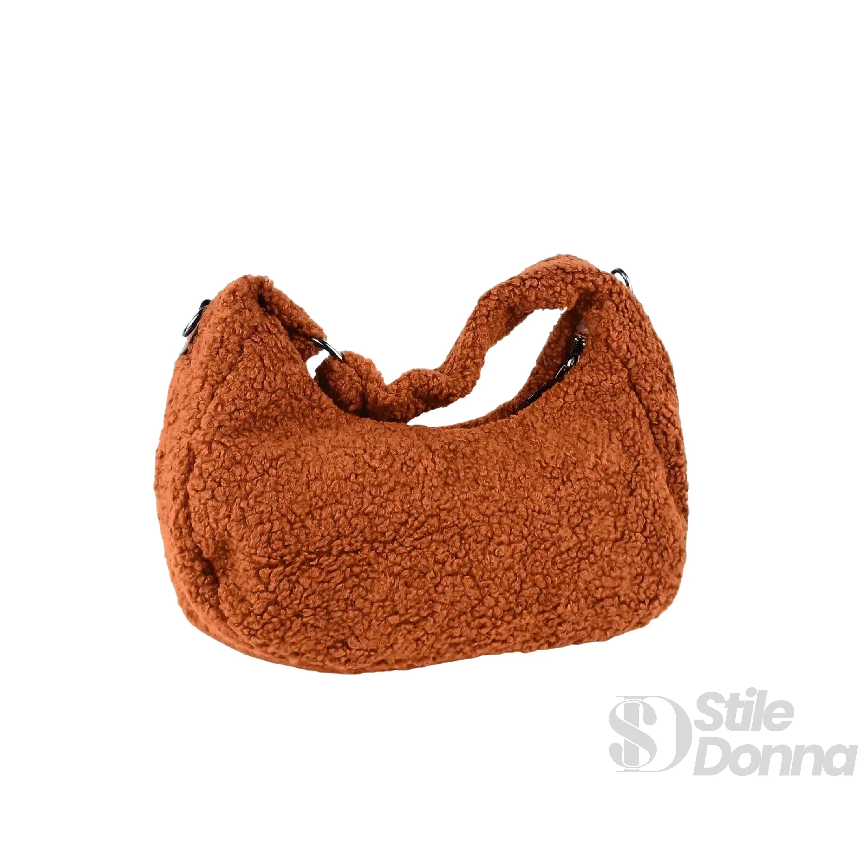 Borsa Hobo In Finta Pelle Di Pecora Ruggine Colore Morbido Per Quotidiano Con Chiusura Cerniera E Manico