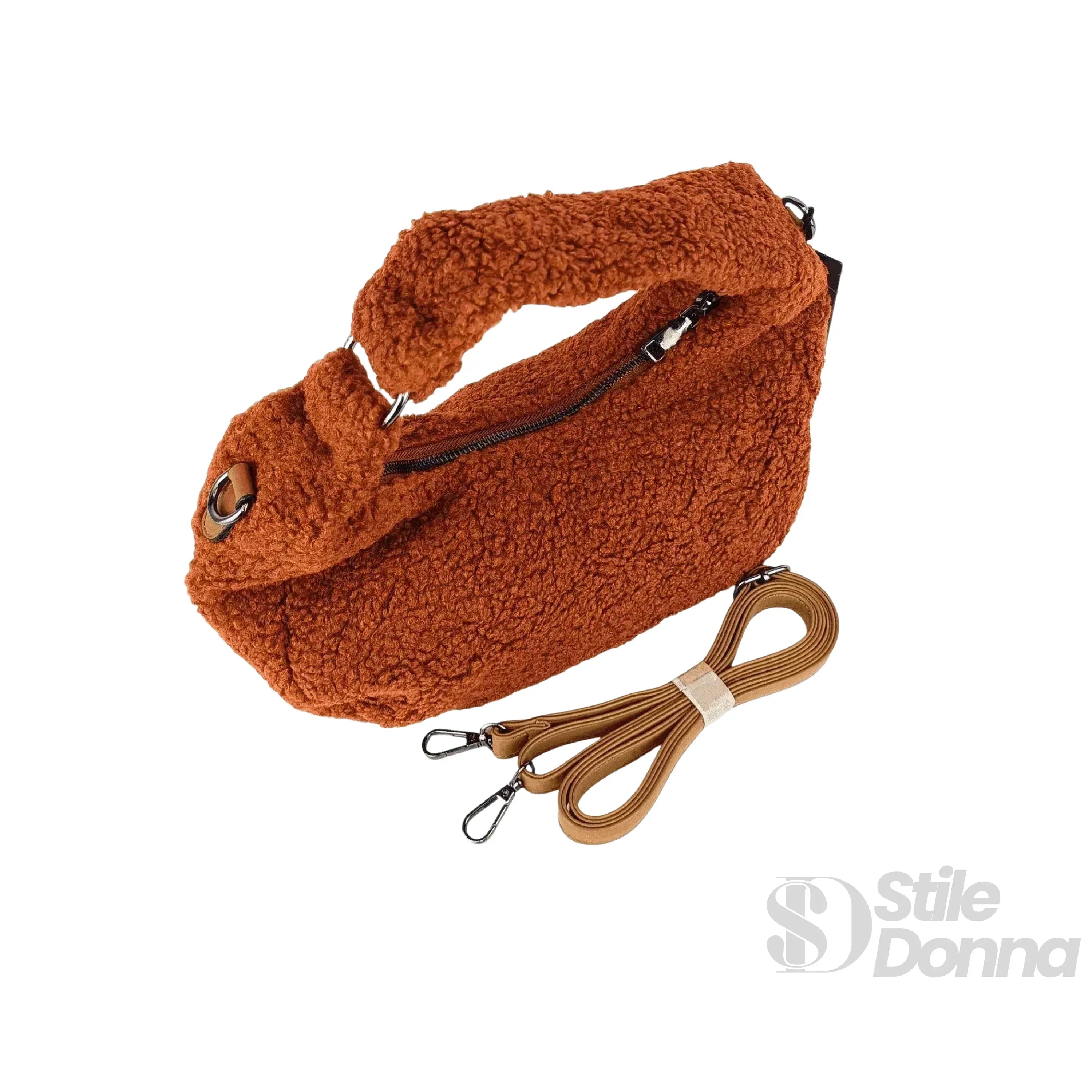 Borsa Hobo In Finta Pelle Di Pecora Ruggine Colore Morbido Per Quotidiano Con Chiusura Cerniera E Manico