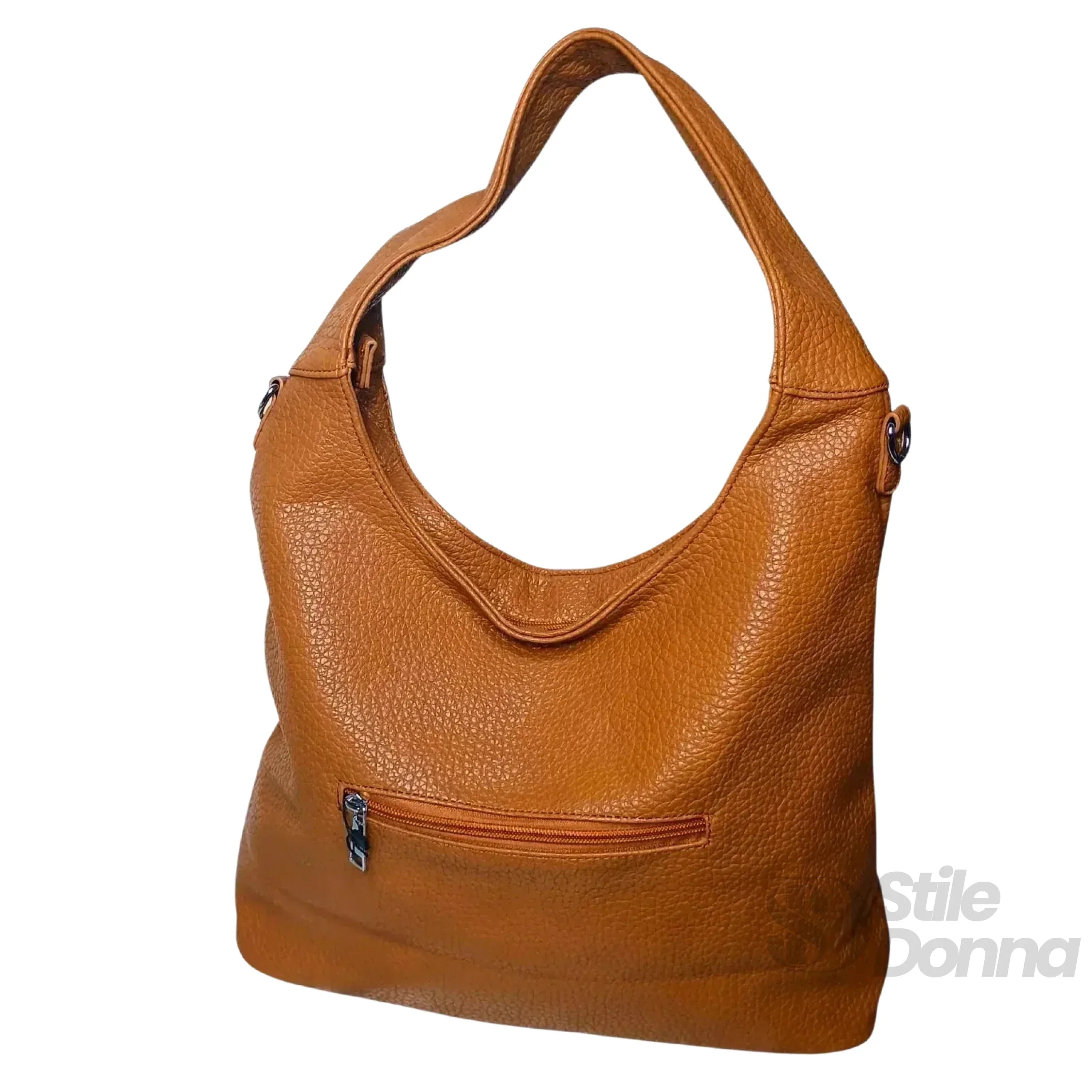 Borsa Hobo In Ecopelle Marrone MS 6569 Con Chiusura A Zip Tracolla Regolabile Per Uso Quotidiano