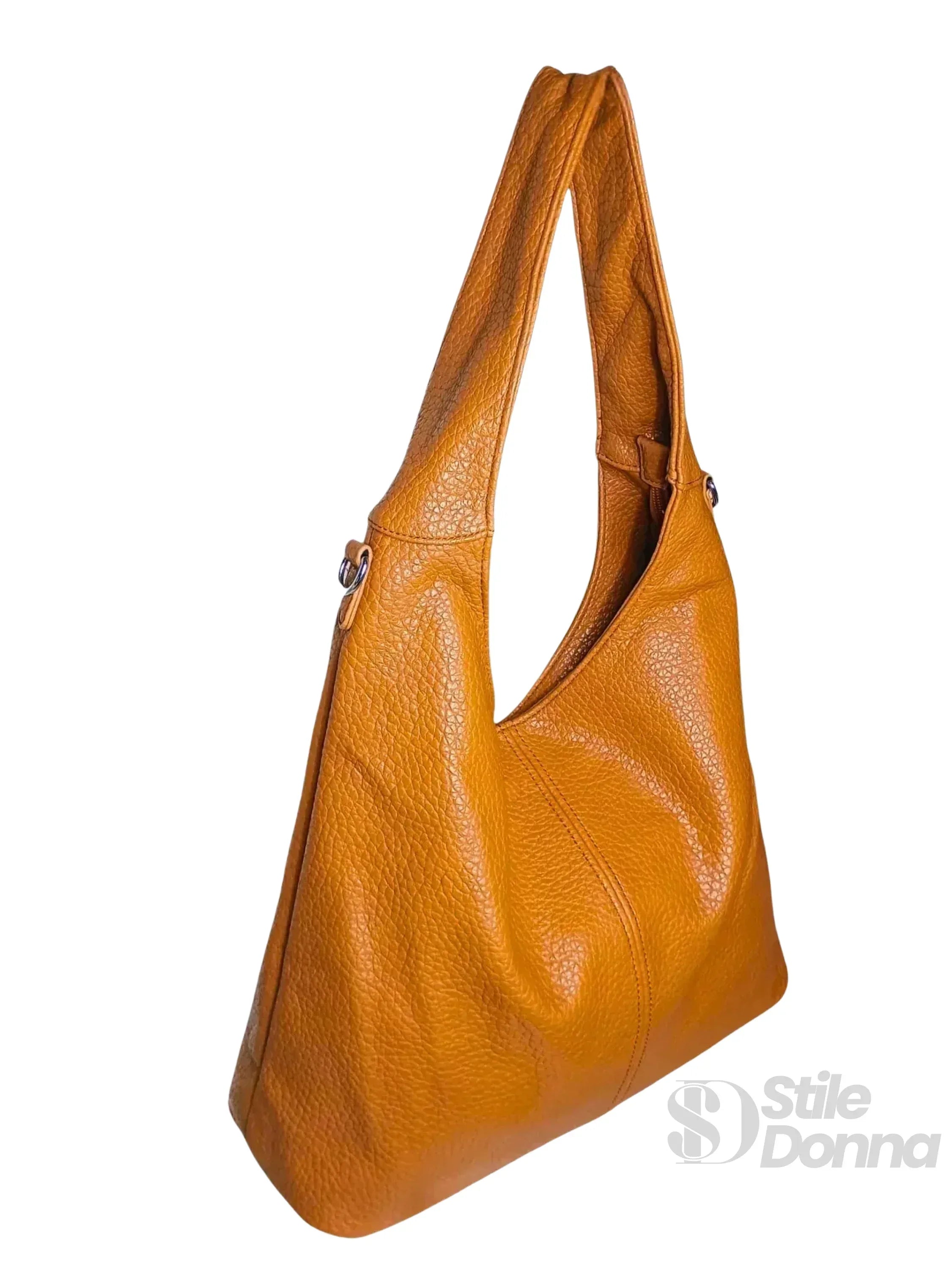 Borsa Hobo In Ecopelle Marrone MS 6569 Con Chiusura A Zip Tracolla Regolabile Per Uso Quotidiano