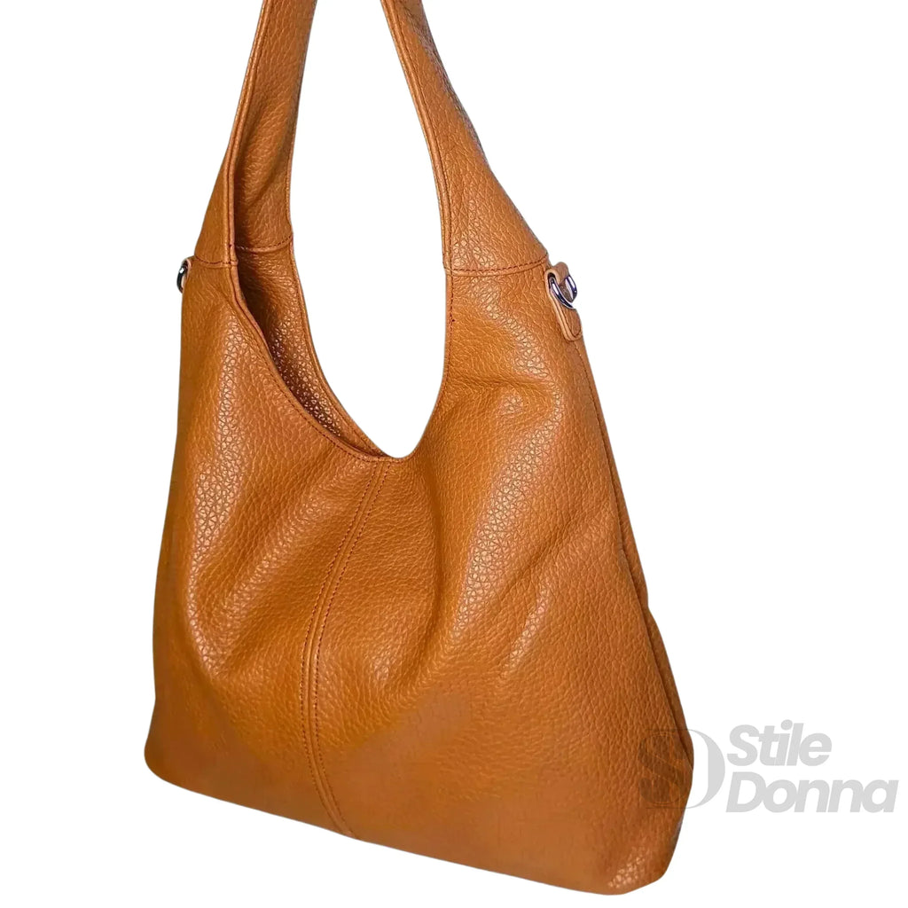 Borsa Hobo In Ecopelle Marrone MS 6569 Con Chiusura A Zip Tracolla Regolabile Per Uso Quotidiano