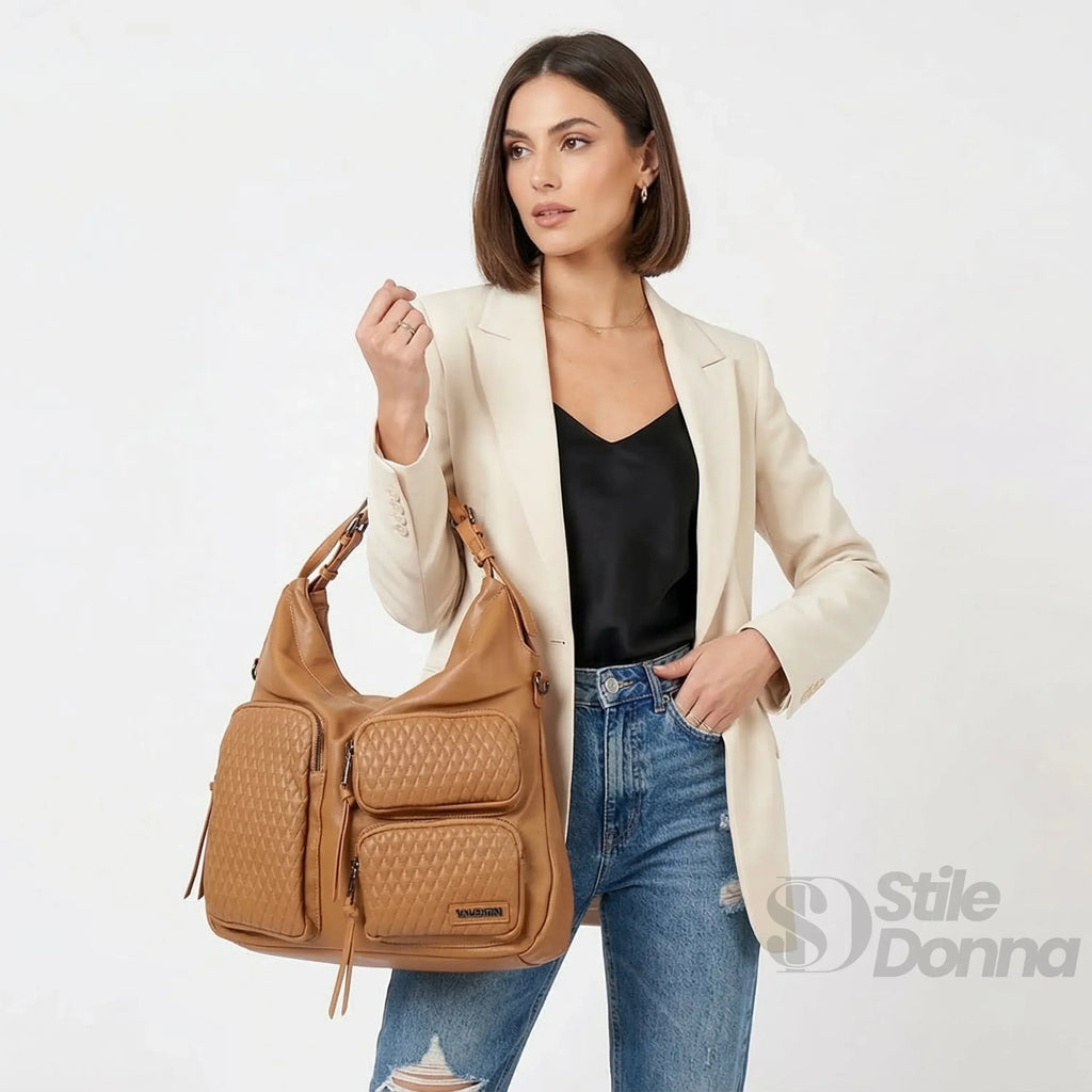 Valentini Borsa Hobo In Pelle PU Per Donna Con Finiture In Metallo Argentato E Interno In Microfibra Antistrappo