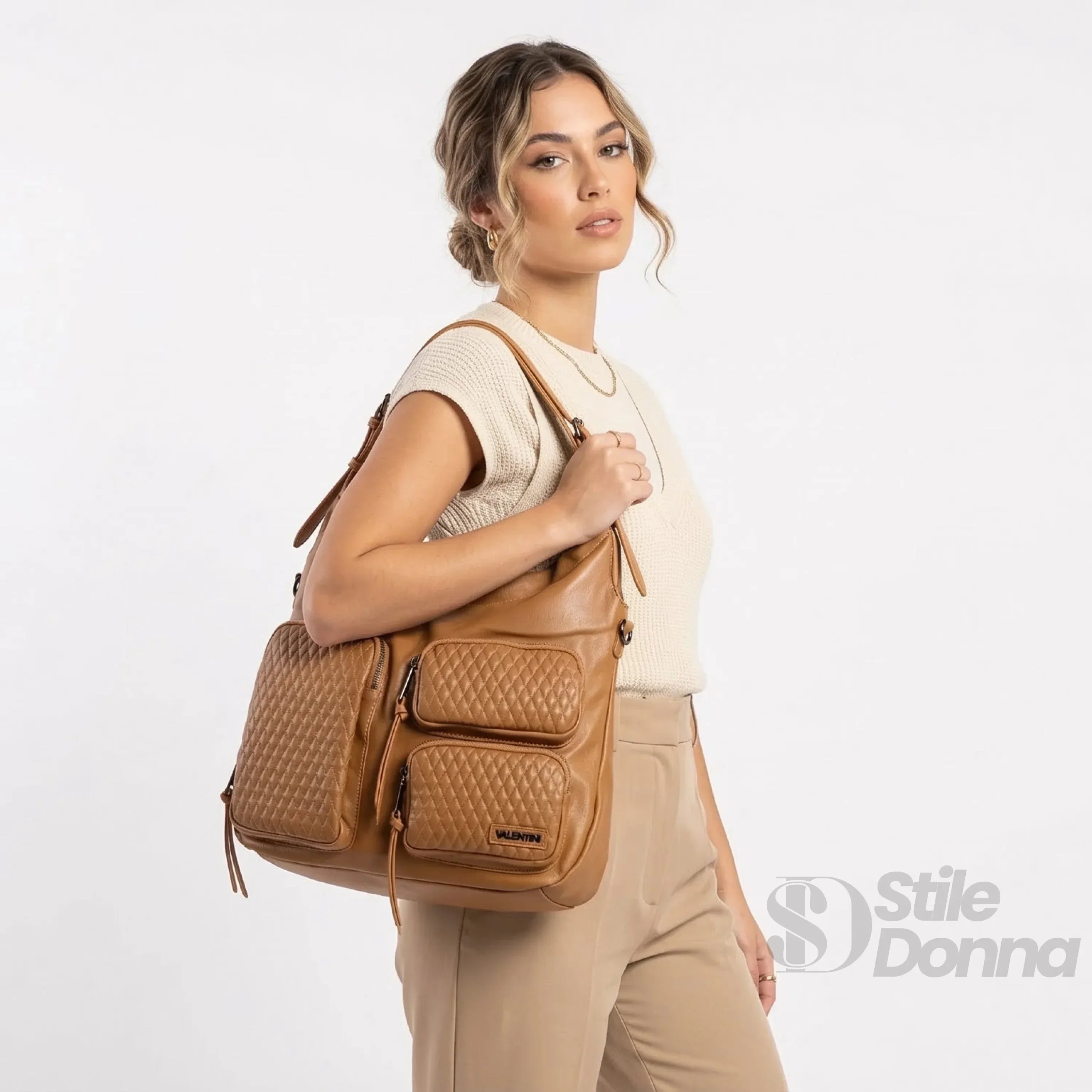 Valentini Borsa Hobo In Pelle PU Per Donna Con Finiture In Metallo Argentato E Interno In Microfibra Antistrappo