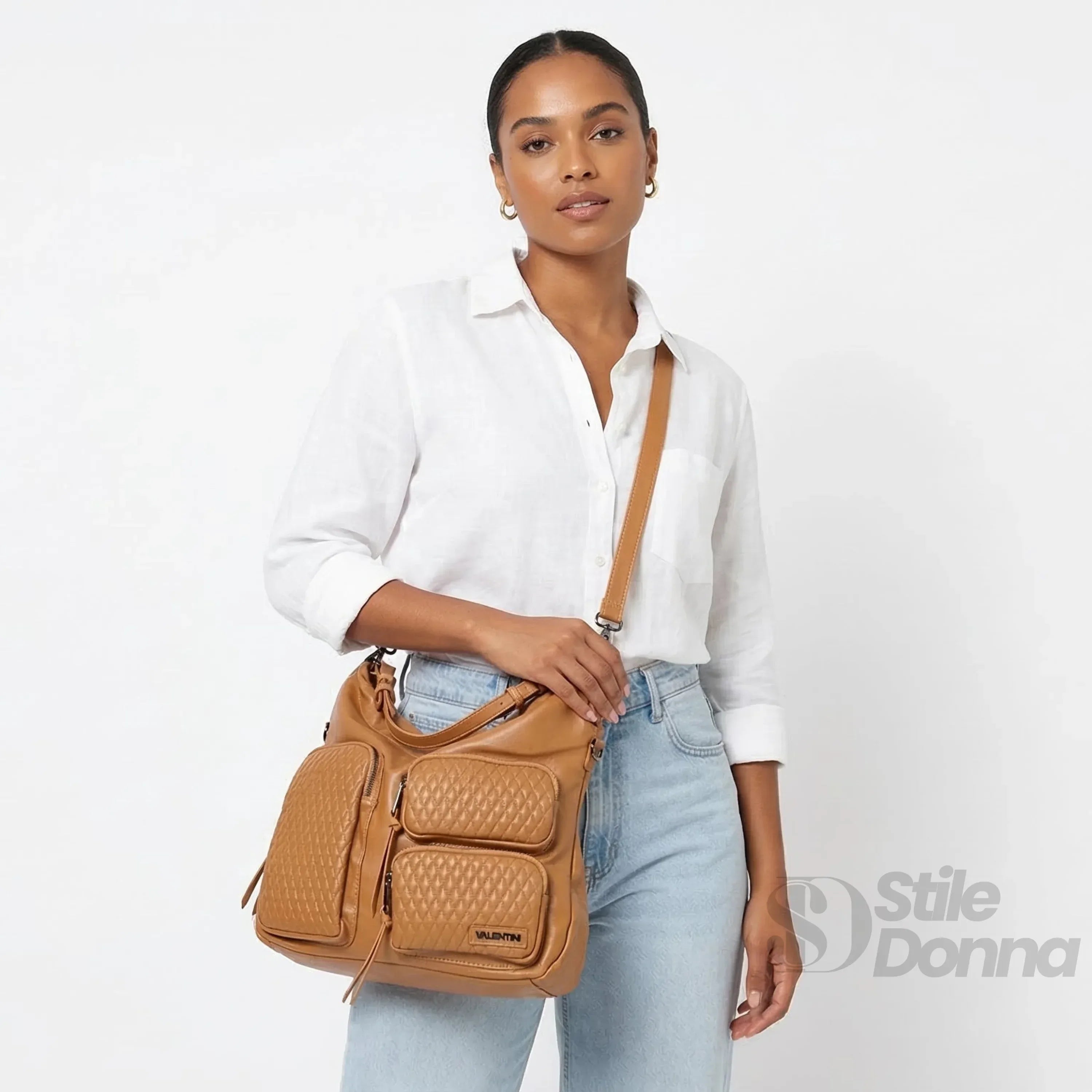Valentini Borsa Hobo In Pelle PU Per Donna Con Finiture In Metallo Argentato E Interno In Microfibra Antistrappo
