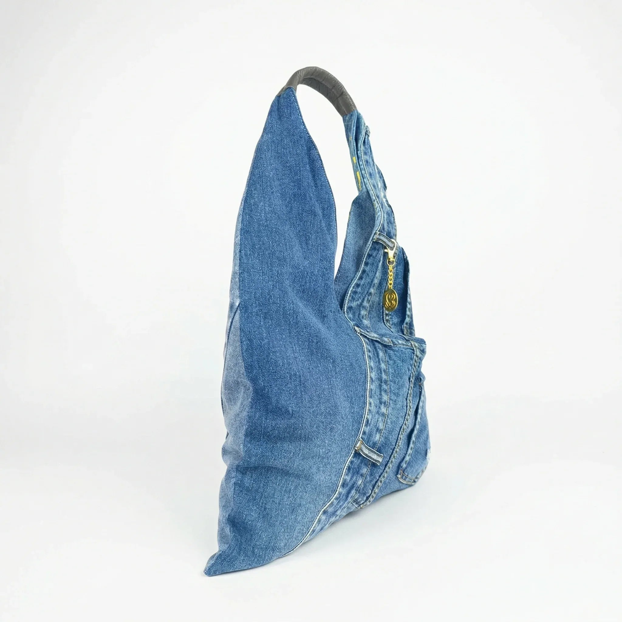 Borsa Hobo Tote In Denim Con Stampa Grafica Dettagli In Metallo Oro Tracolla Regolabile E Manico