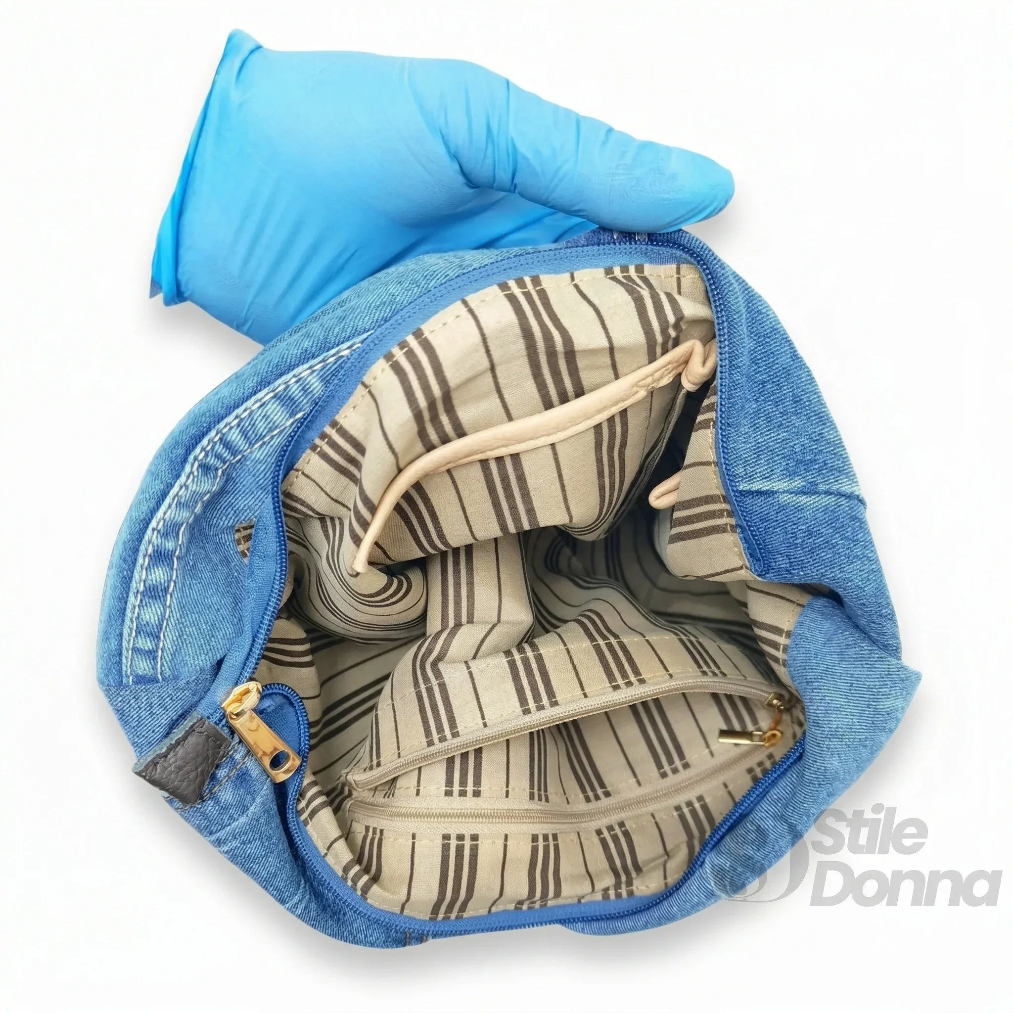 Borsa Hobo Tote In Denim Con Stampa Grafica Dettagli In Metallo Oro Tracolla Regolabile E Manico