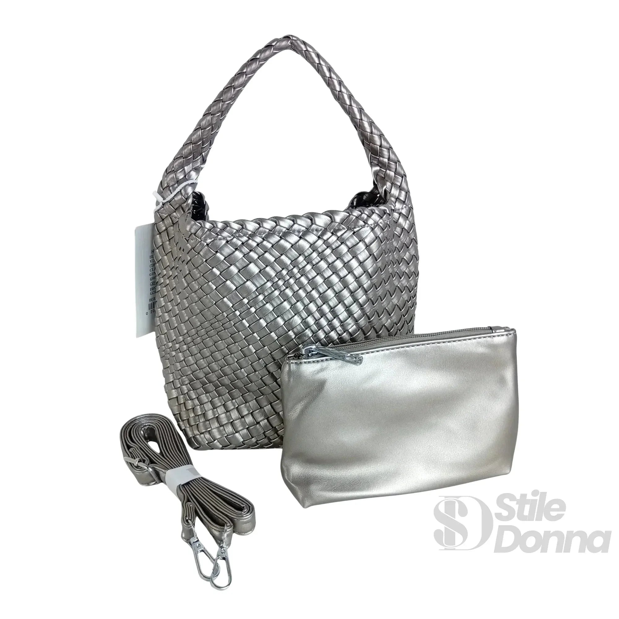 Borsa In Ecopelle Intrecciata Con Chiusura A Cerniera E Tracolla Regolabile Per Giorno Uso Quotidiano