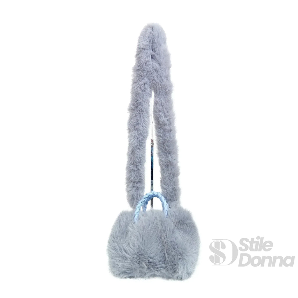 Borsa In Pelliccia Sintetica Con Manico E Chiusura A Cerniera, Altezza 16 Cm, Dimensioni Compatte