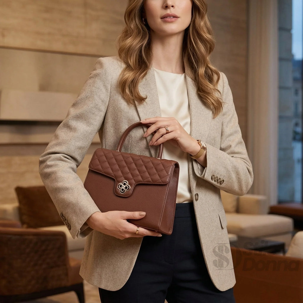 Borsa In Pelle PU Chiusura Quadrifoglio Metallo Oro Interno Microfibra Antistrappo