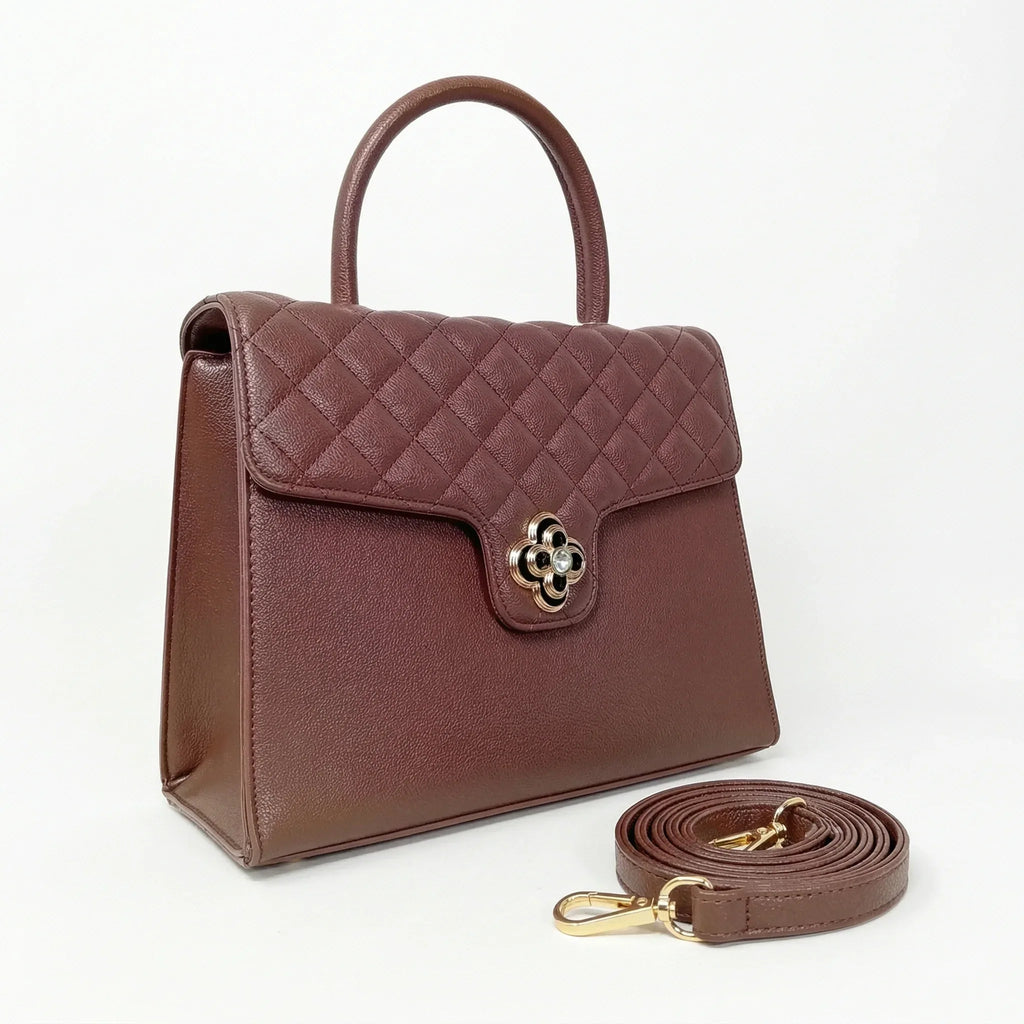 Borsa In Pelle PU Chiusura Quadrifoglio Metallo Oro Interno Microfibra Antistrappo