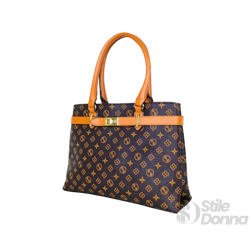 Borsa In Pelle PU Monogramma Con Finiture Dorate Interno In Microfibra Antistrappo