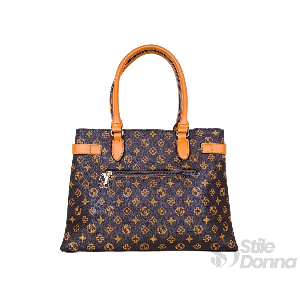 Borsa In Pelle PU Monogramma Con Finiture Dorate Interno In Microfibra Antistrappo