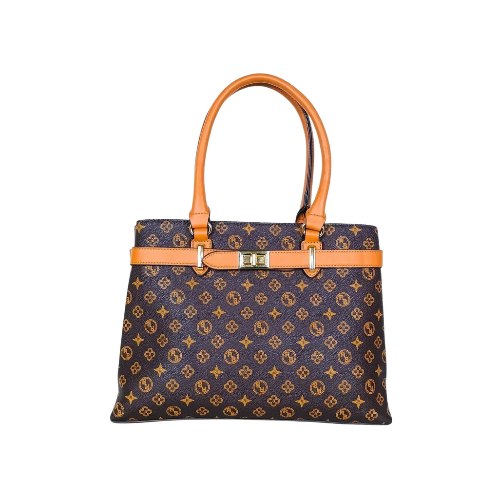 Borsa In Pelle PU Monogramma Con Finiture Dorate Interno In Microfibra Antistrappo