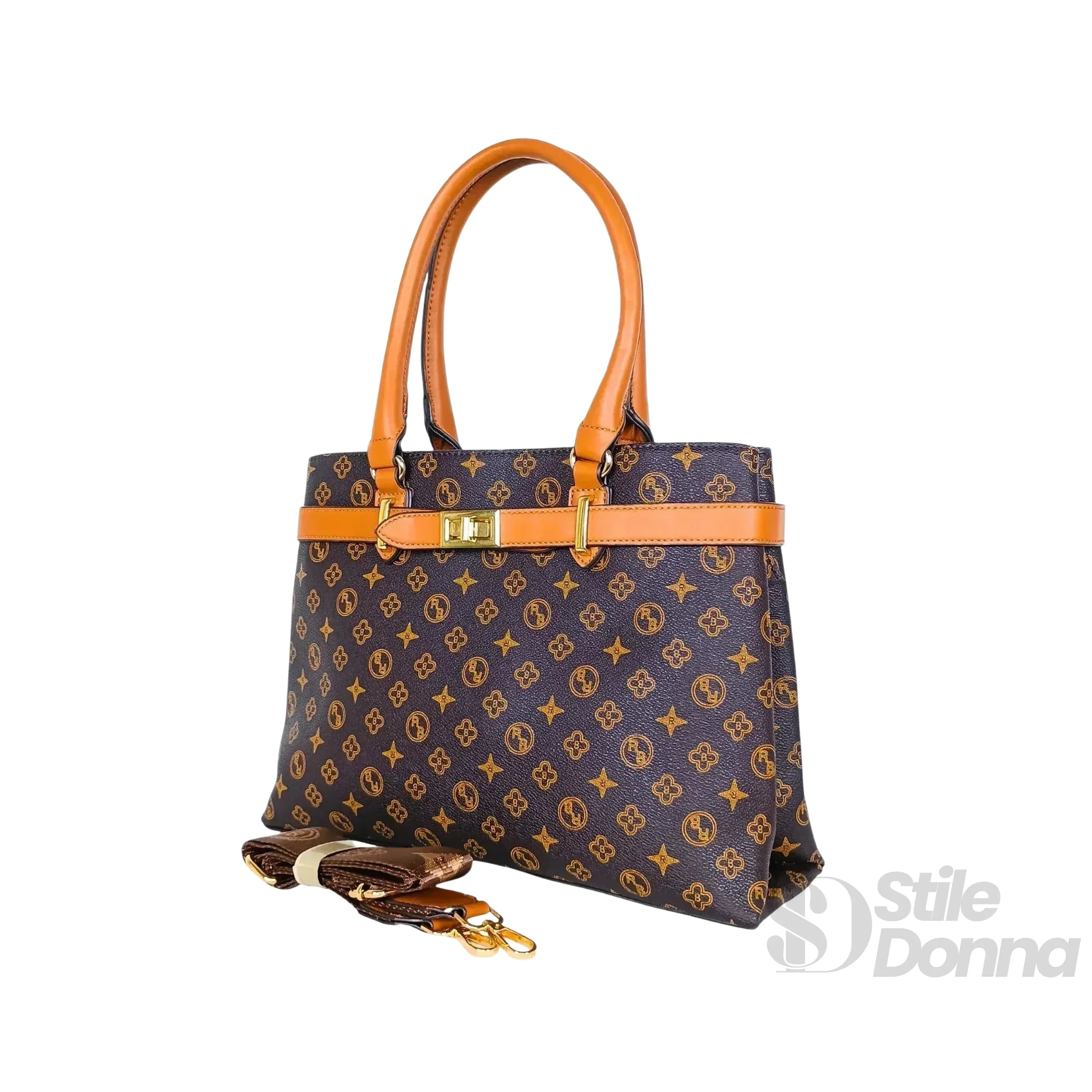 Borsa In Pelle PU Monogramma Con Finiture Dorate Interno In Microfibra Antistrappo