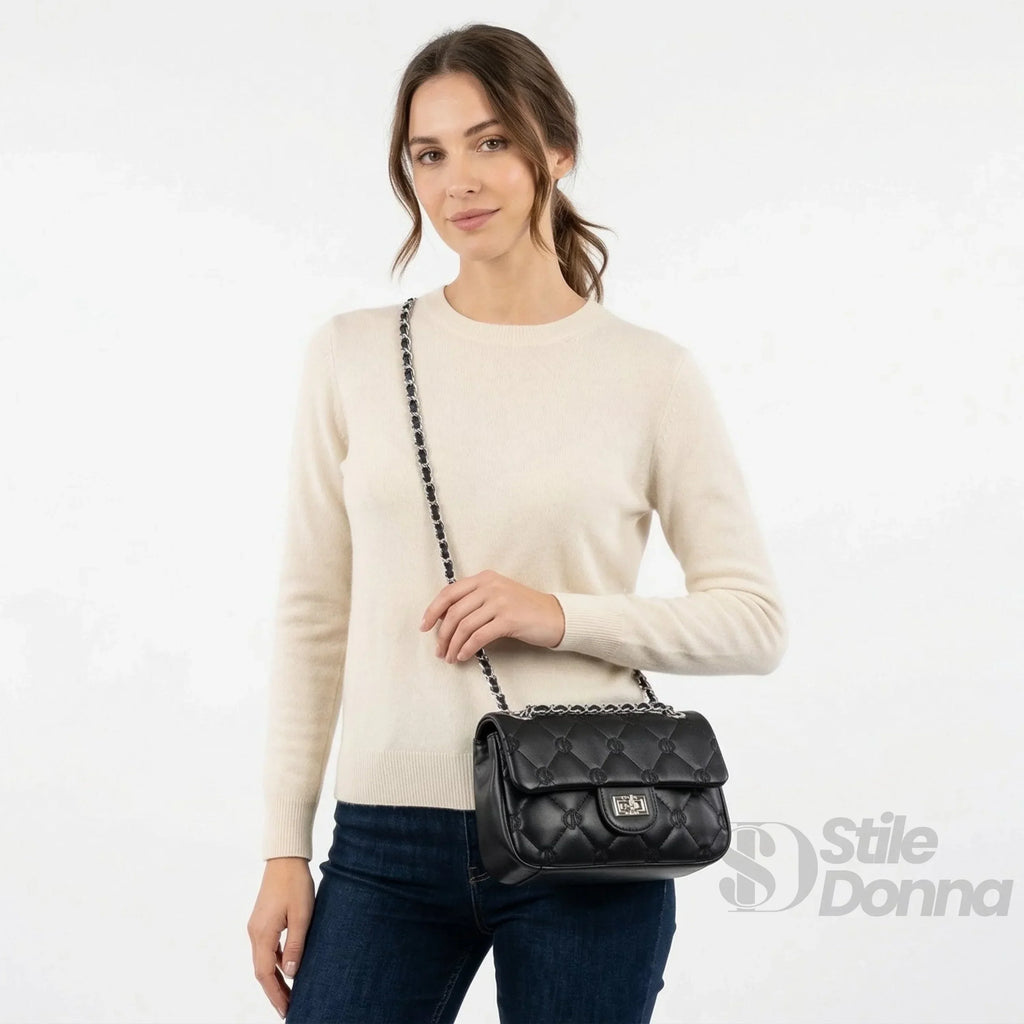 Borsa In Pelle PU Con Tracolla A Catena Argento, Versatile Per Quotidiano E Occasioni