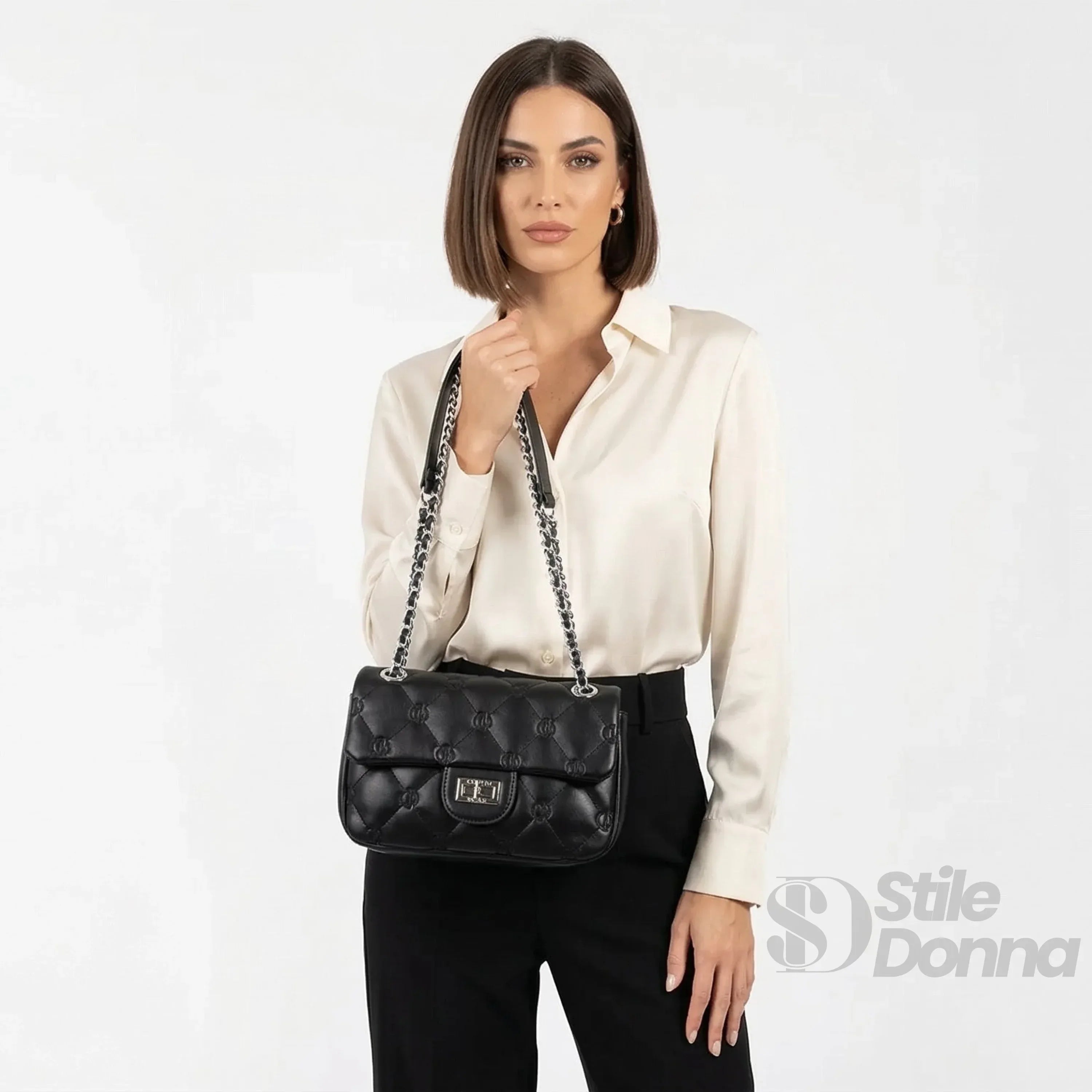 Borsa In Pelle PU Con Tracolla A Catena Argento, Versatile Per Quotidiano E Occasioni