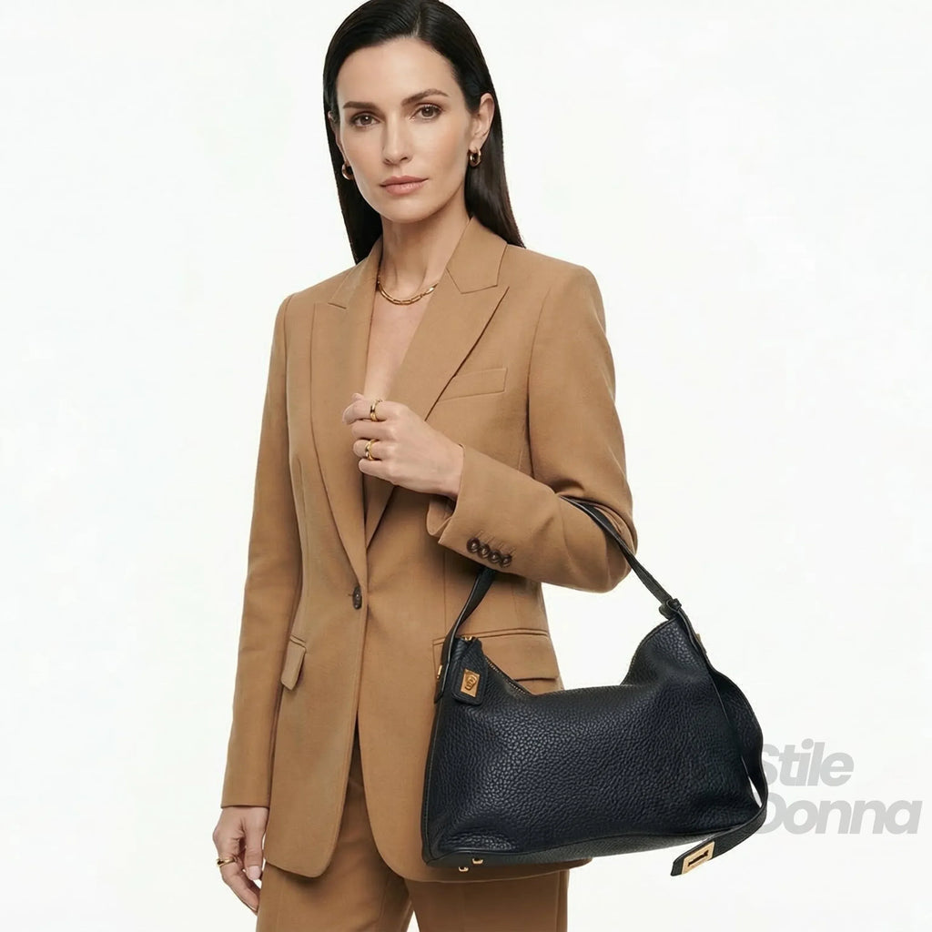 Valentini Hobo MS-4045 Borsa In Pelle PU Con Finiture Dorate E Fodera Microfibra Antistrappo