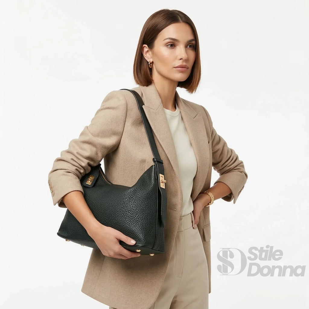 Valentini Hobo MS-4045 Borsa In Pelle PU Con Finiture Dorate E Fodera Microfibra Antistrappo