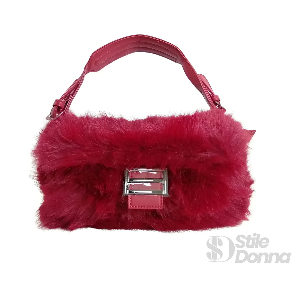 Borsa In Pelliccia Sintetica Fucsia Con Manico E Chiusura Magnetica Morbida Ed Elegante