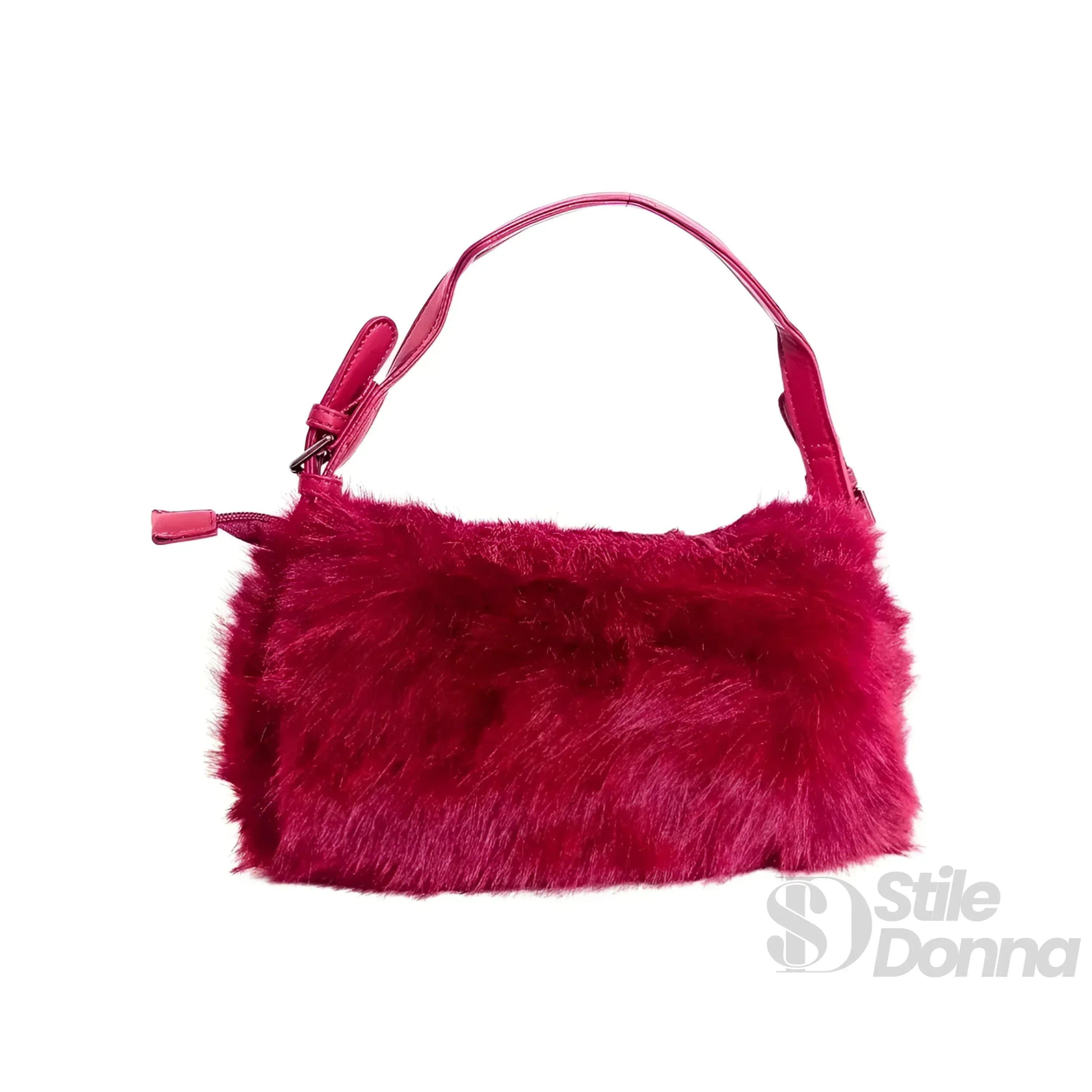 Borsa In Pelliccia Sintetica Fucsia Con Manico E Chiusura Magnetica Morbida Ed Elegante