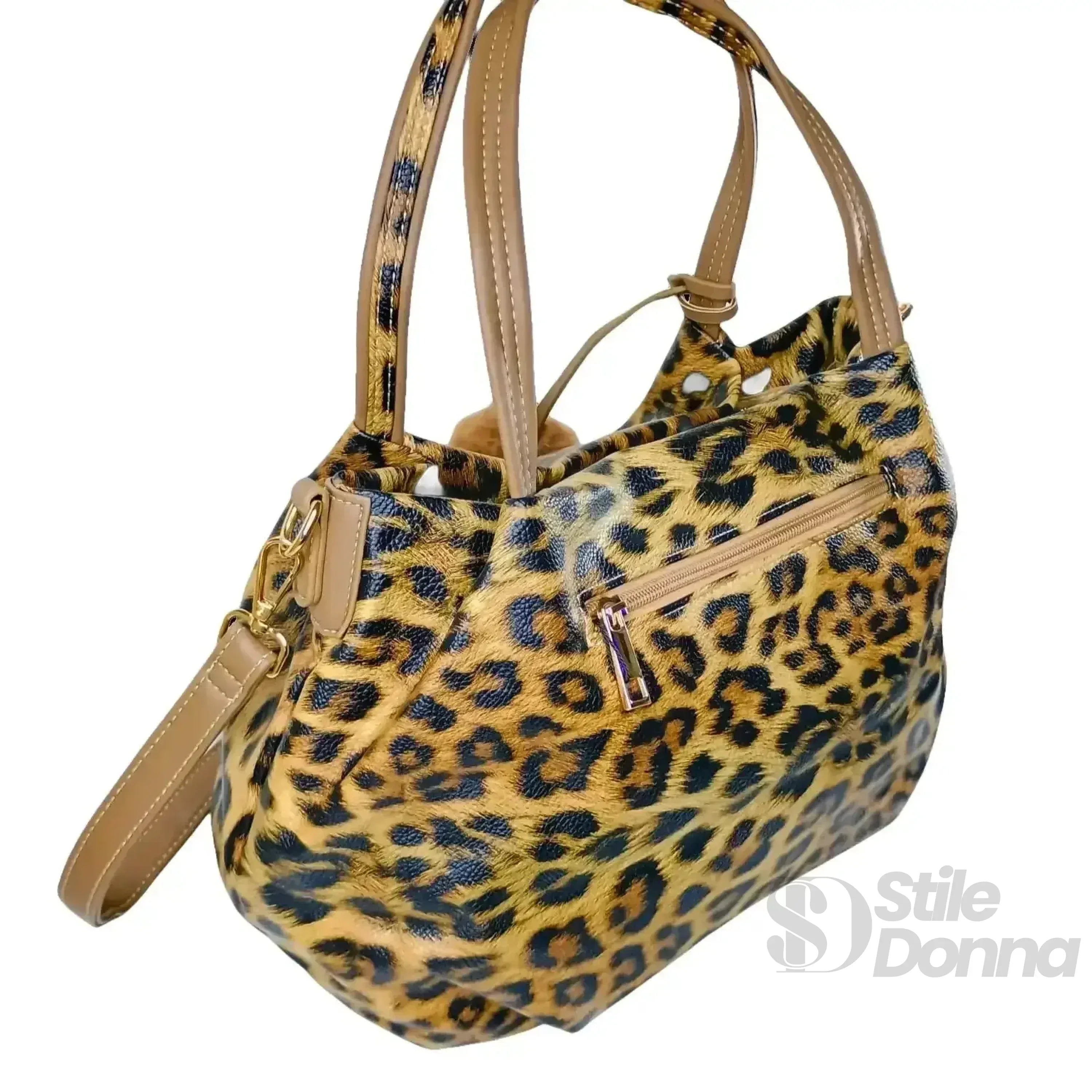 Borsa Leopardata Con Tracolla In Pelle PU Motivo Leopardato Con Dettagli Metallo Dorato