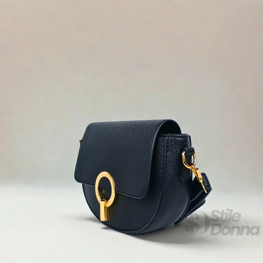 Borsa Mezzaluna In Ecopelle Con Dettagli Dorati Design Compatto Facile Da Pulire Per Uso Quotidiano