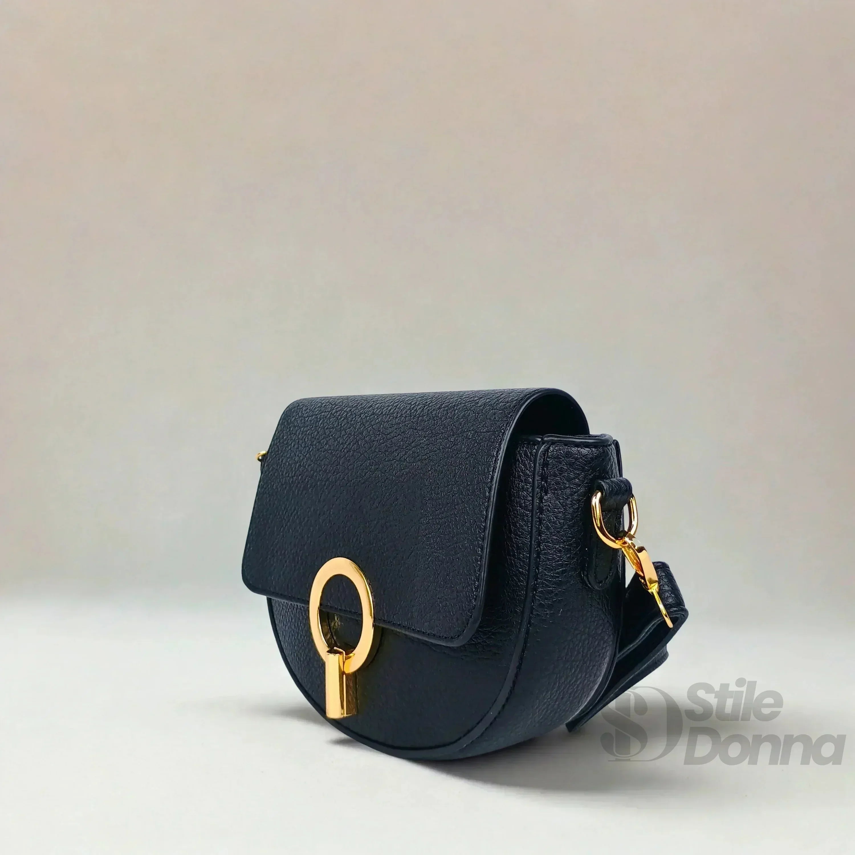 Borsa Mezzaluna In Ecopelle Con Dettagli Dorati Design Compatto Facile Da Pulire Per Uso Quotidiano