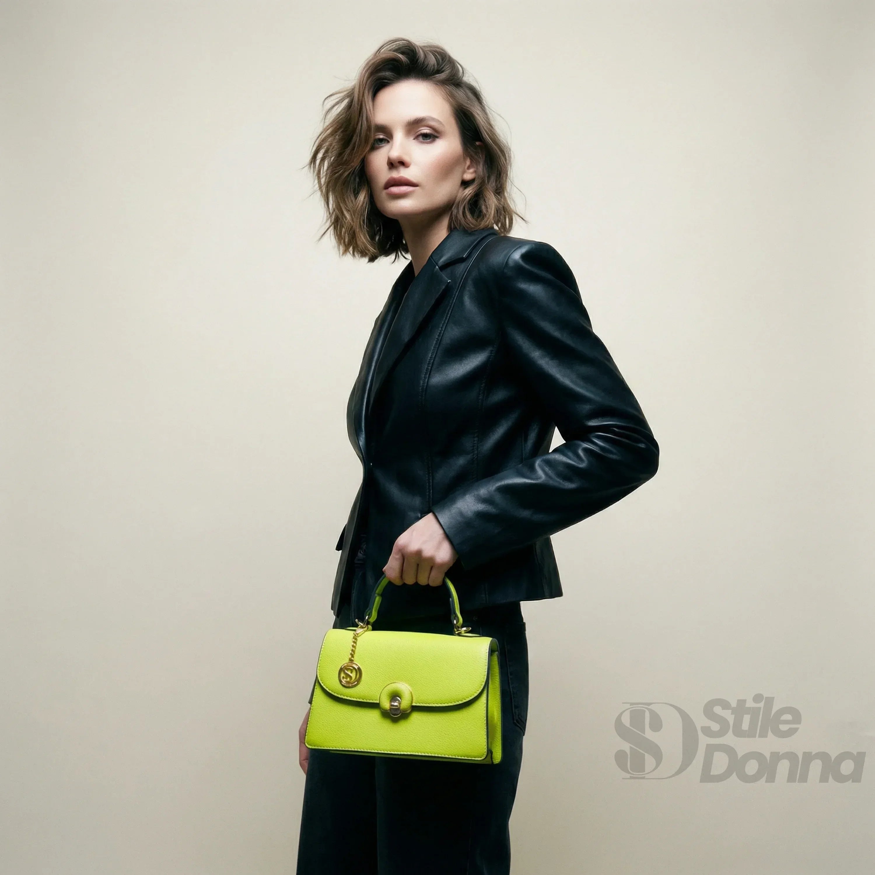 Borsa Mini Elegante In SimilPelle Verde Da Donna Con Dettagli Oro E Manico Corto