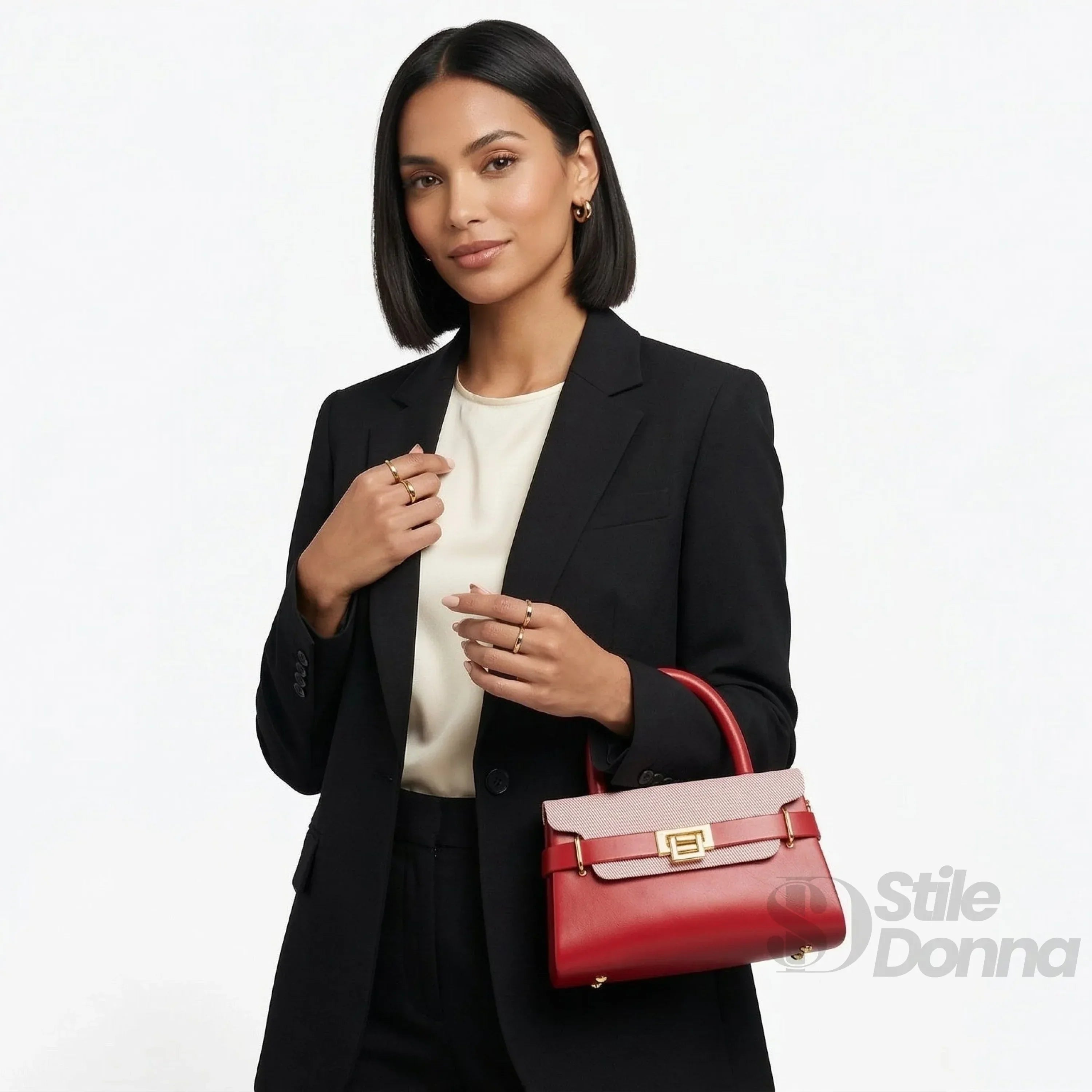 Borsa Mini Top-Handle EcoPelle Colore A Contrasto Con Tracolla Removibile Oro Elegante