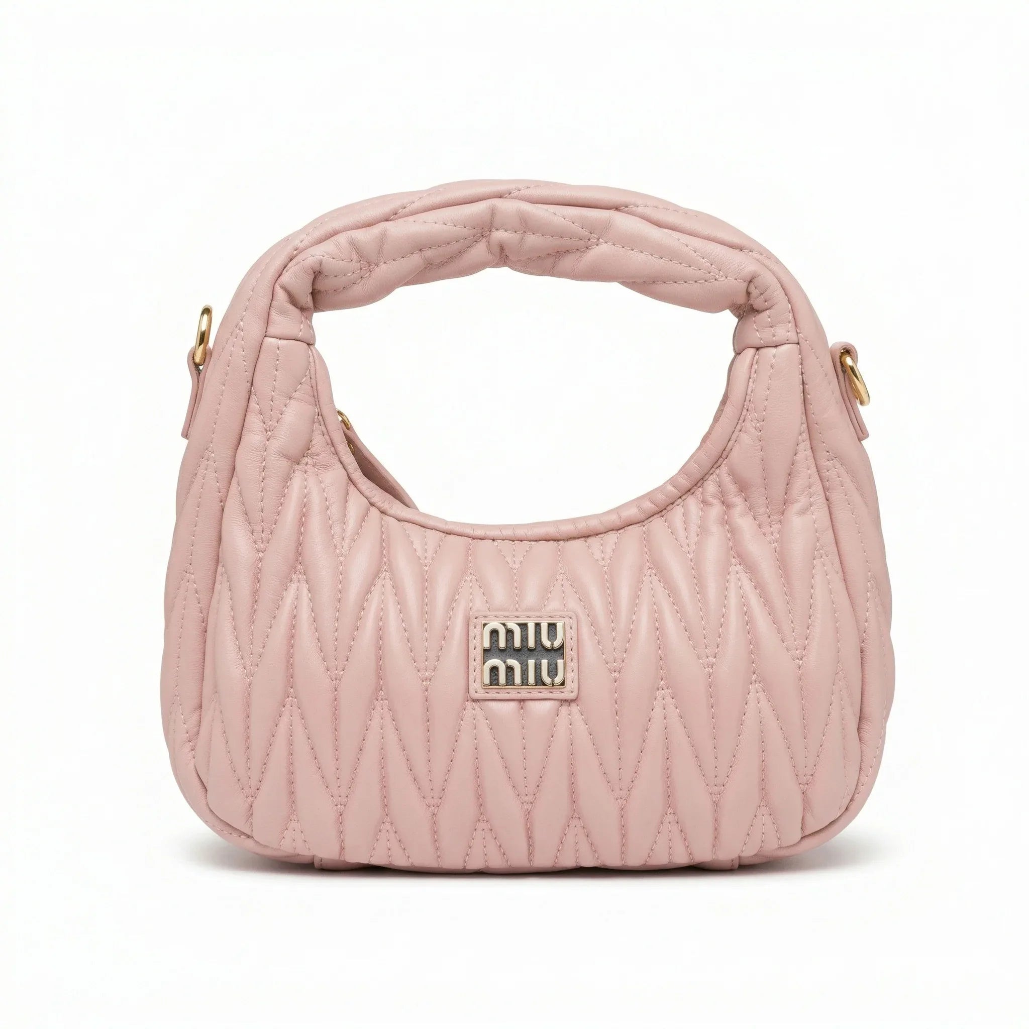 Miu Miu Borsa Trapuntata Rosa Cipria Con Tracolla Regolabile In Ecopelle Dettagli Metallo Oro