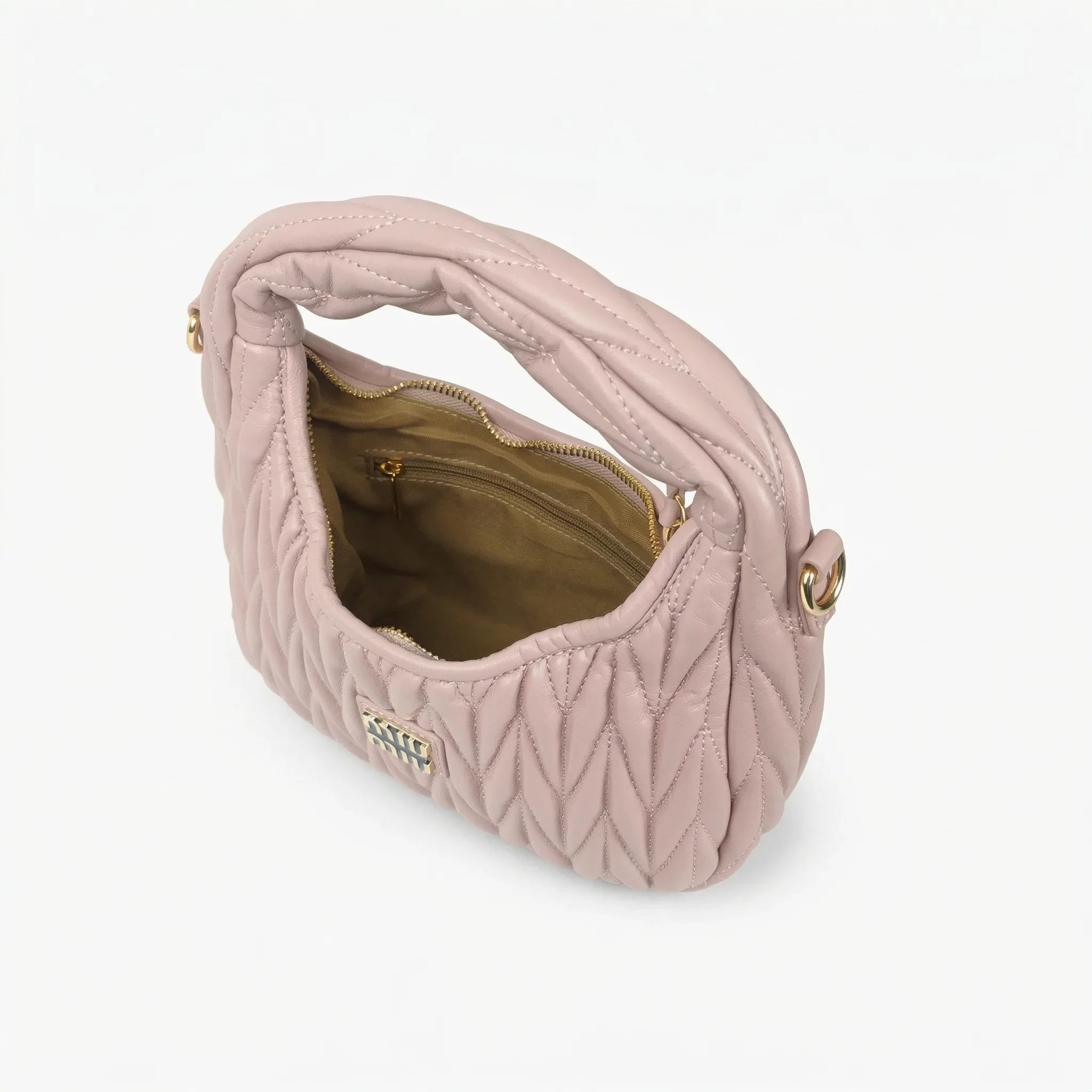 Miu Miu Borsa Trapuntata Rosa Cipria Con Tracolla Regolabile In Ecopelle Dettagli Metallo Oro