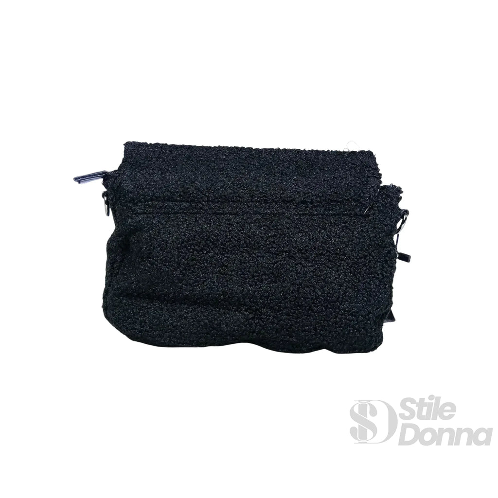 Borsa Nera Con Manico Intrecciato In Pelle PU Tracolla Regolabile E Interno Microfibra