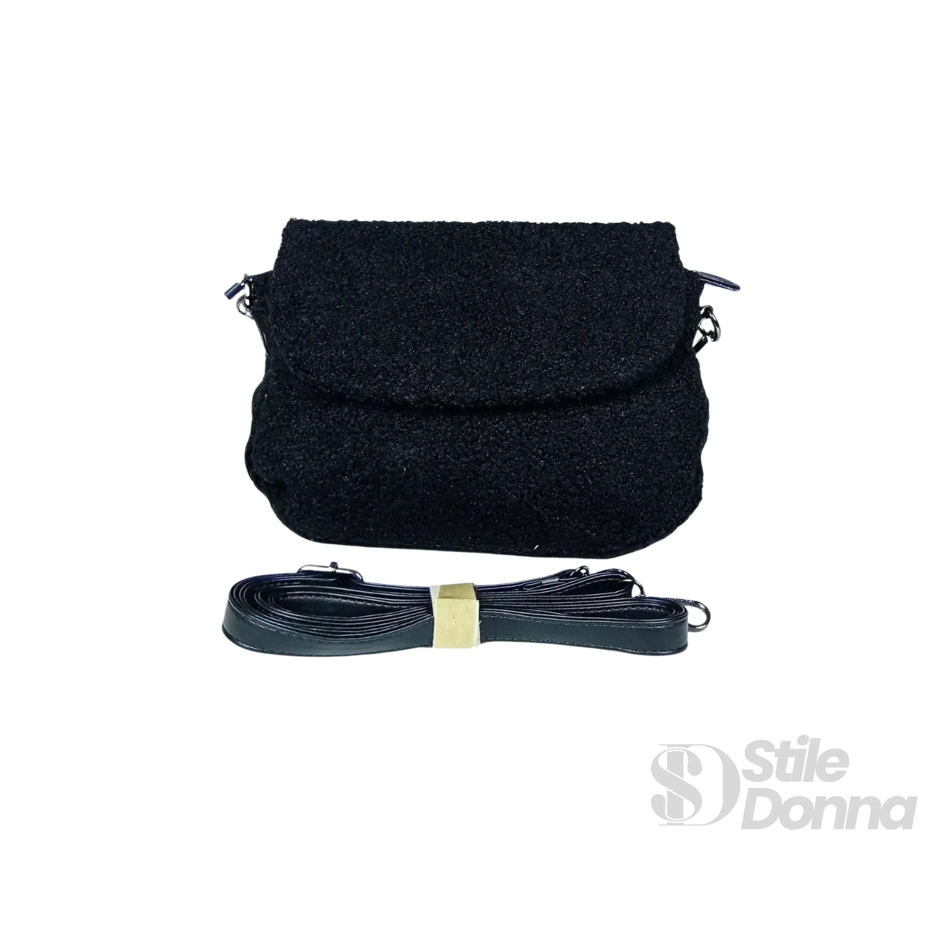 Borsa Nera Con Manico Intrecciato In Pelle PU Tracolla Regolabile E Interno Microfibra