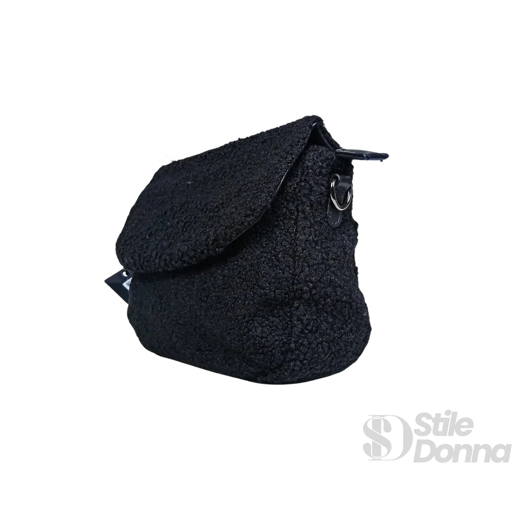 Borsa Nera Con Manico Intrecciato In Pelle PU Tracolla Regolabile E Interno Microfibra