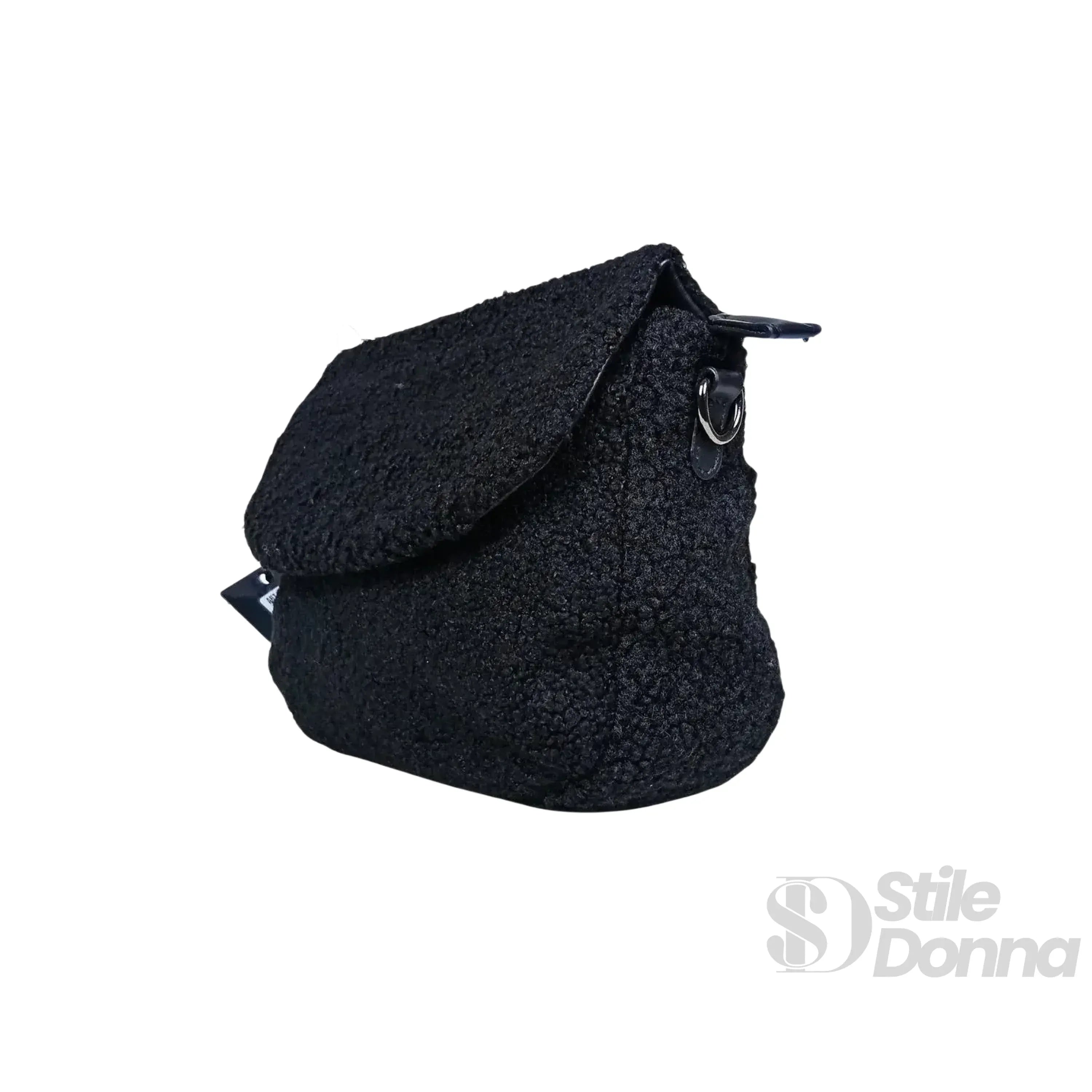 Borsa Nera Con Manico Intrecciato In Pelle PU Tracolla Regolabile E Interno Microfibra