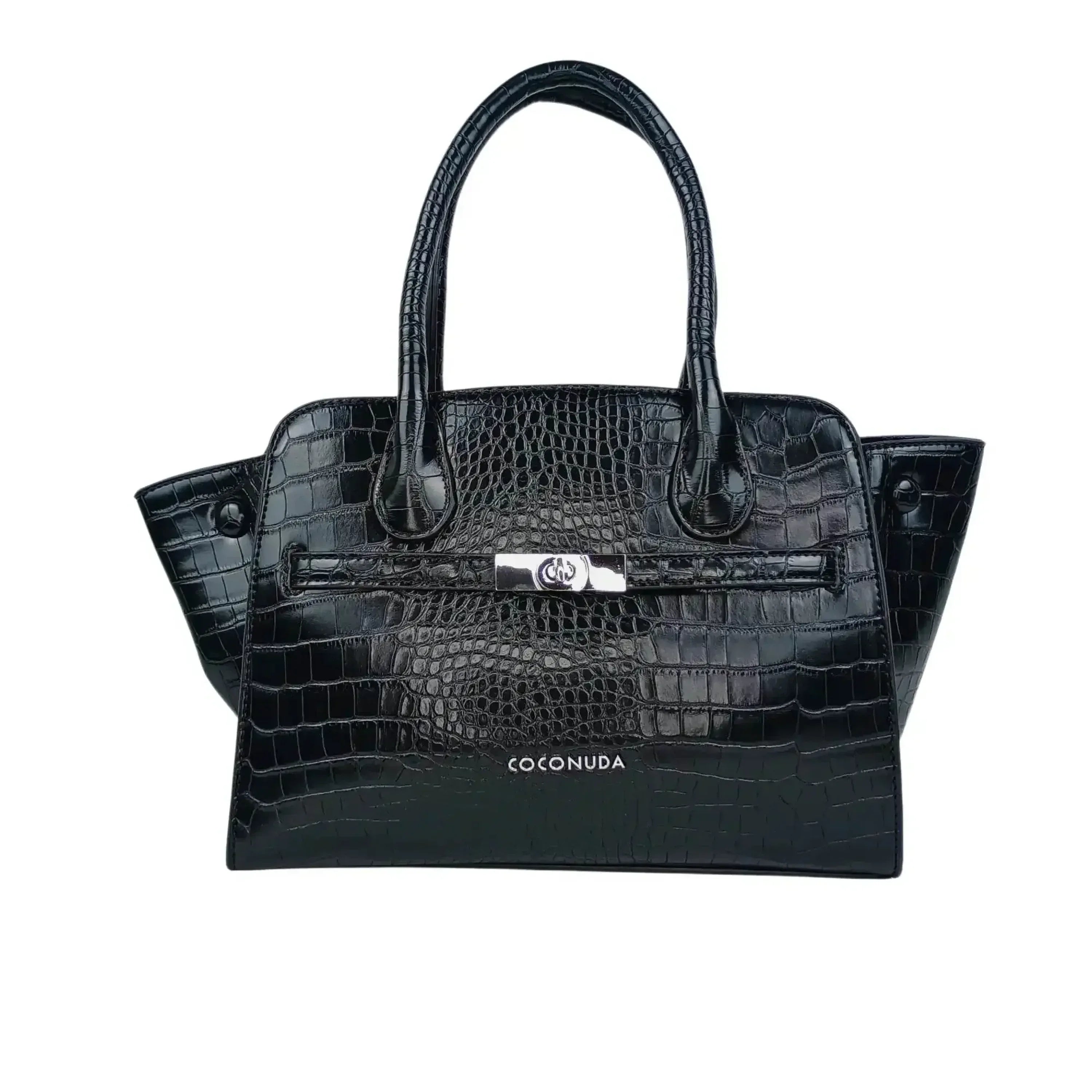 Borsa Nera In Pelle Verniciata Con Manici