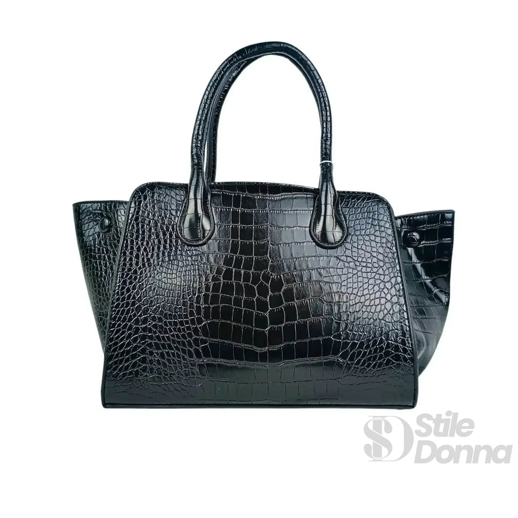 Borsa Nera In Pelle Verniciata Con Manici