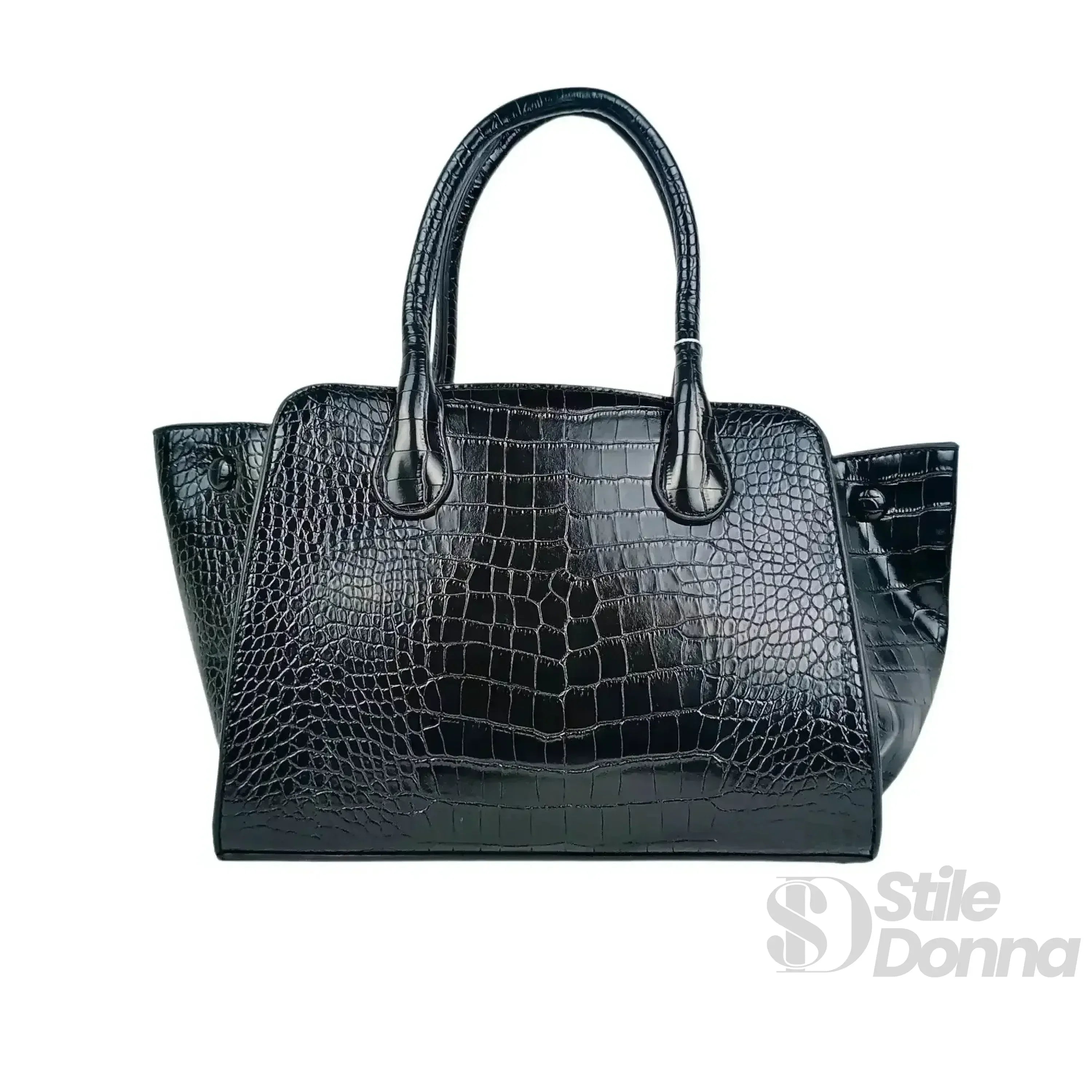 Borsa Nera In Pelle Verniciata Con Manici