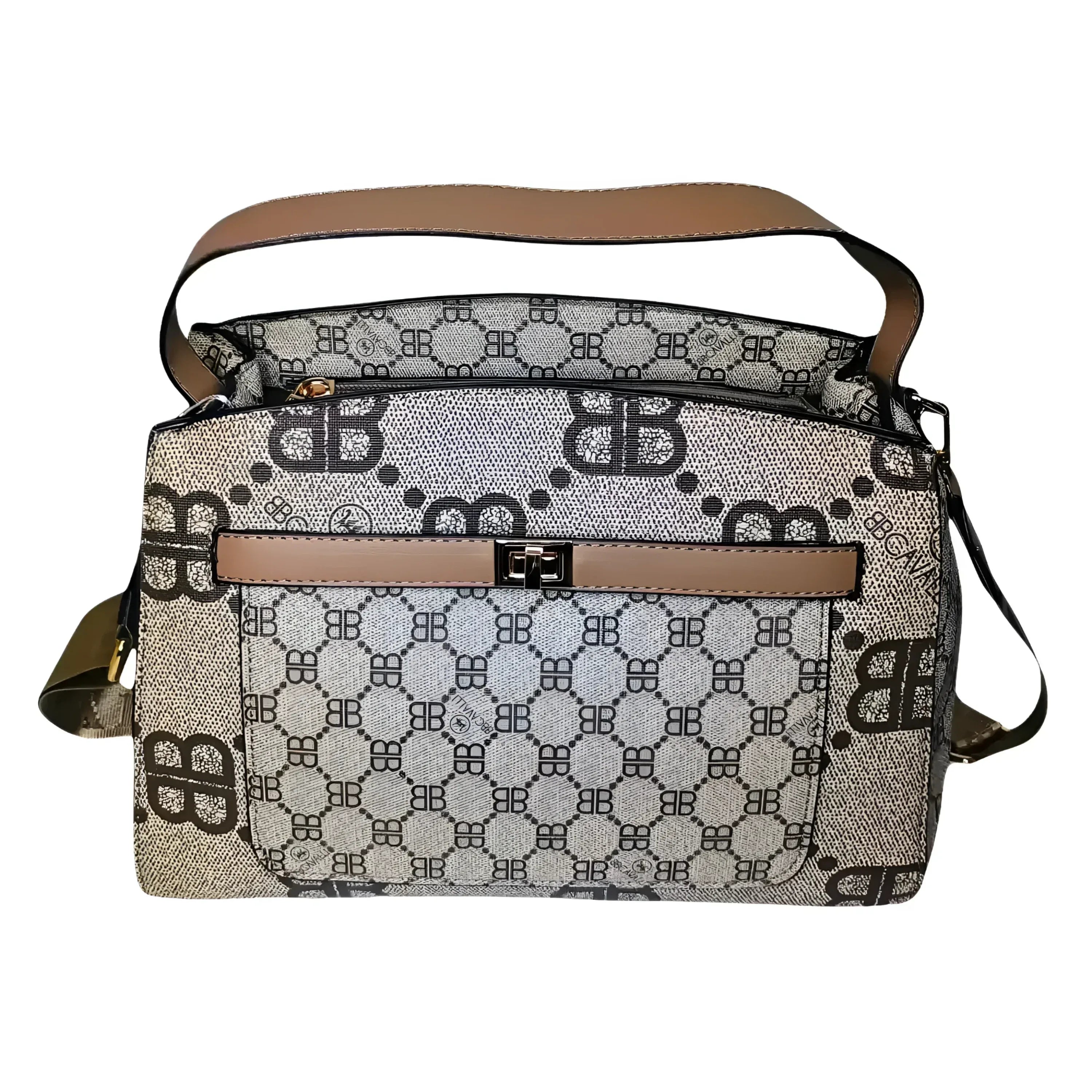Borsa Satchel In Ecopelle Con Motivo Monogramma Chiusura A Cerniera Per Uso Quotidiano Pratica Ed Elegante
