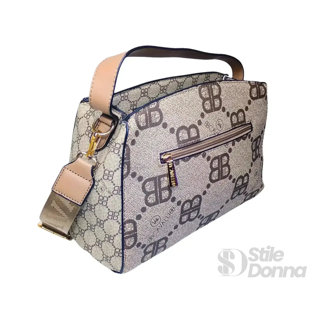 Borsa Satchel In Ecopelle Con Motivo Monogramma Chiusura A Cerniera Per Uso Quotidiano Pratica Ed Elegante