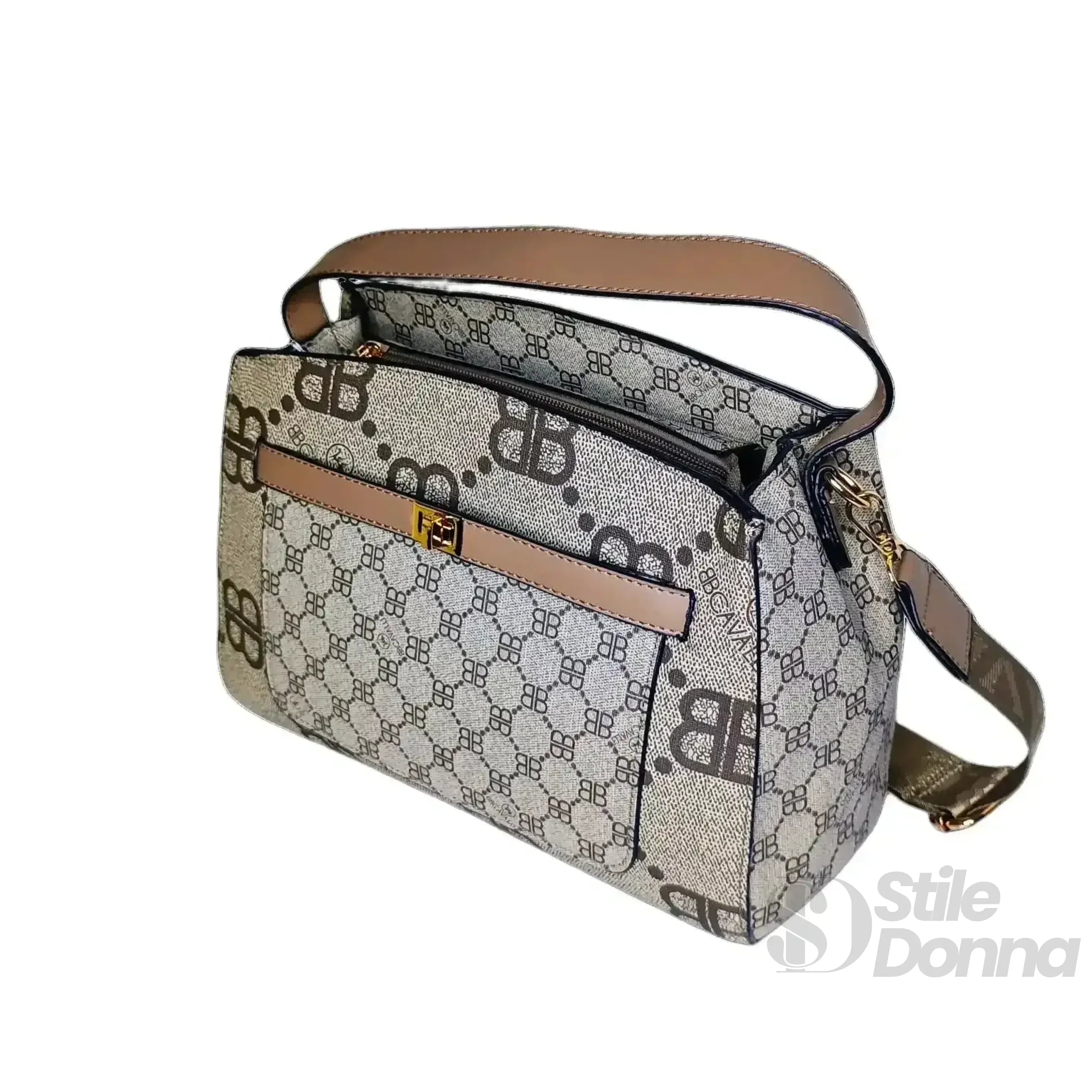 Borsa Satchel In Ecopelle Con Motivo Monogramma Chiusura A Cerniera Per Uso Quotidiano Pratica Ed Elegante