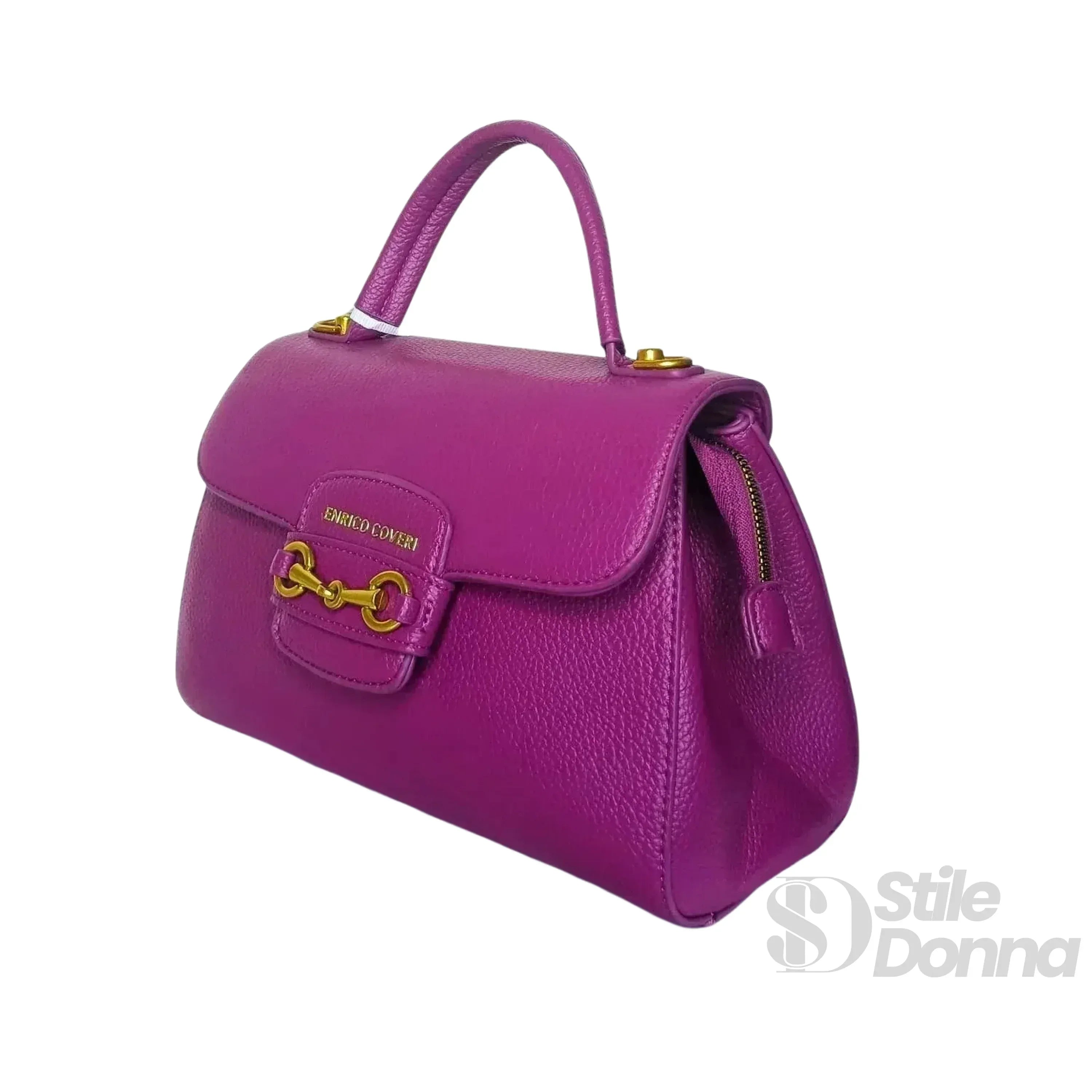 Enrico Coveri Borsa Satchel in Pelle PU Viola con Cerniera e Bottone Automatico Removibile Tracolla
