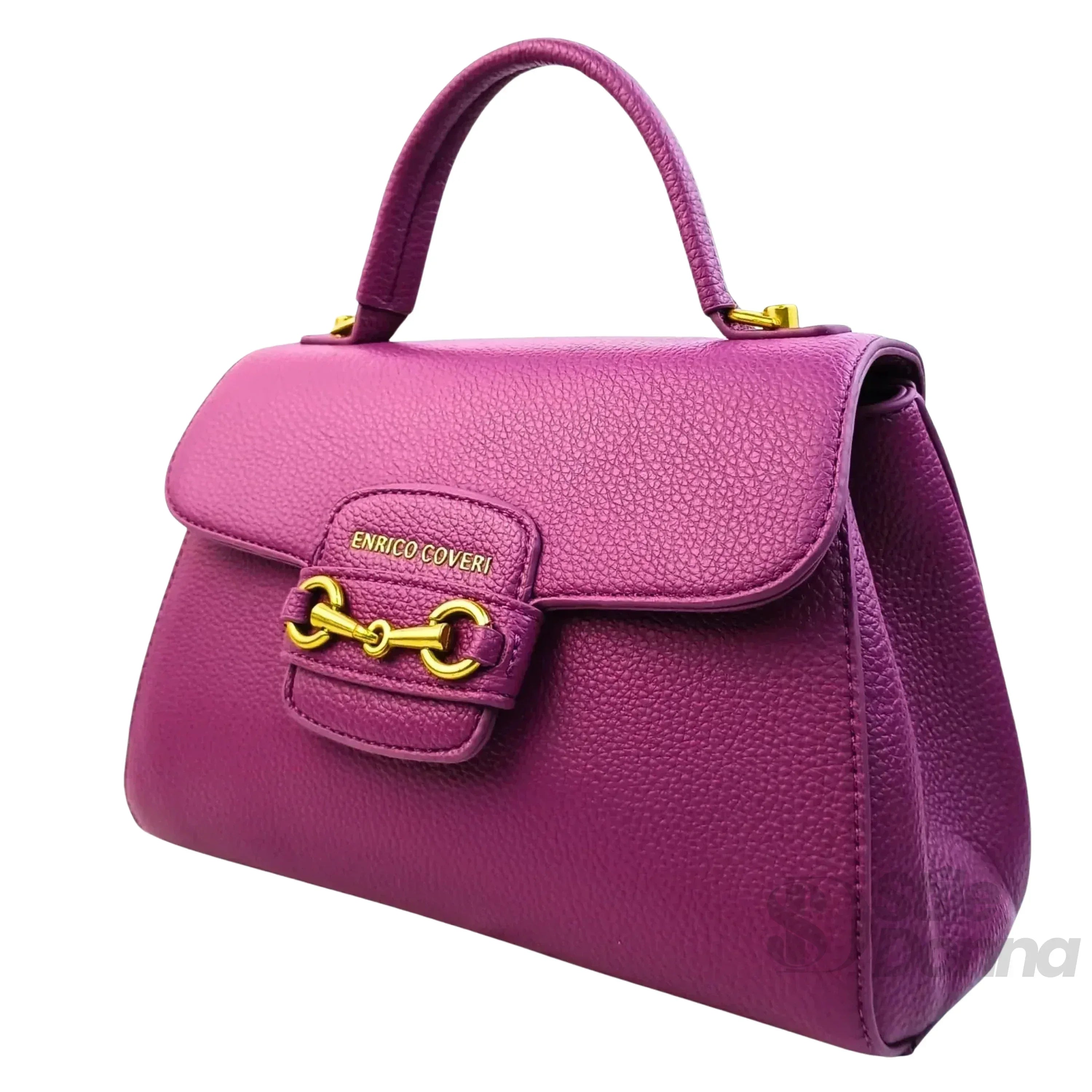 Enrico Coveri Borsa Satchel in Pelle PU Viola con Cerniera e Bottone Automatico Removibile Tracolla