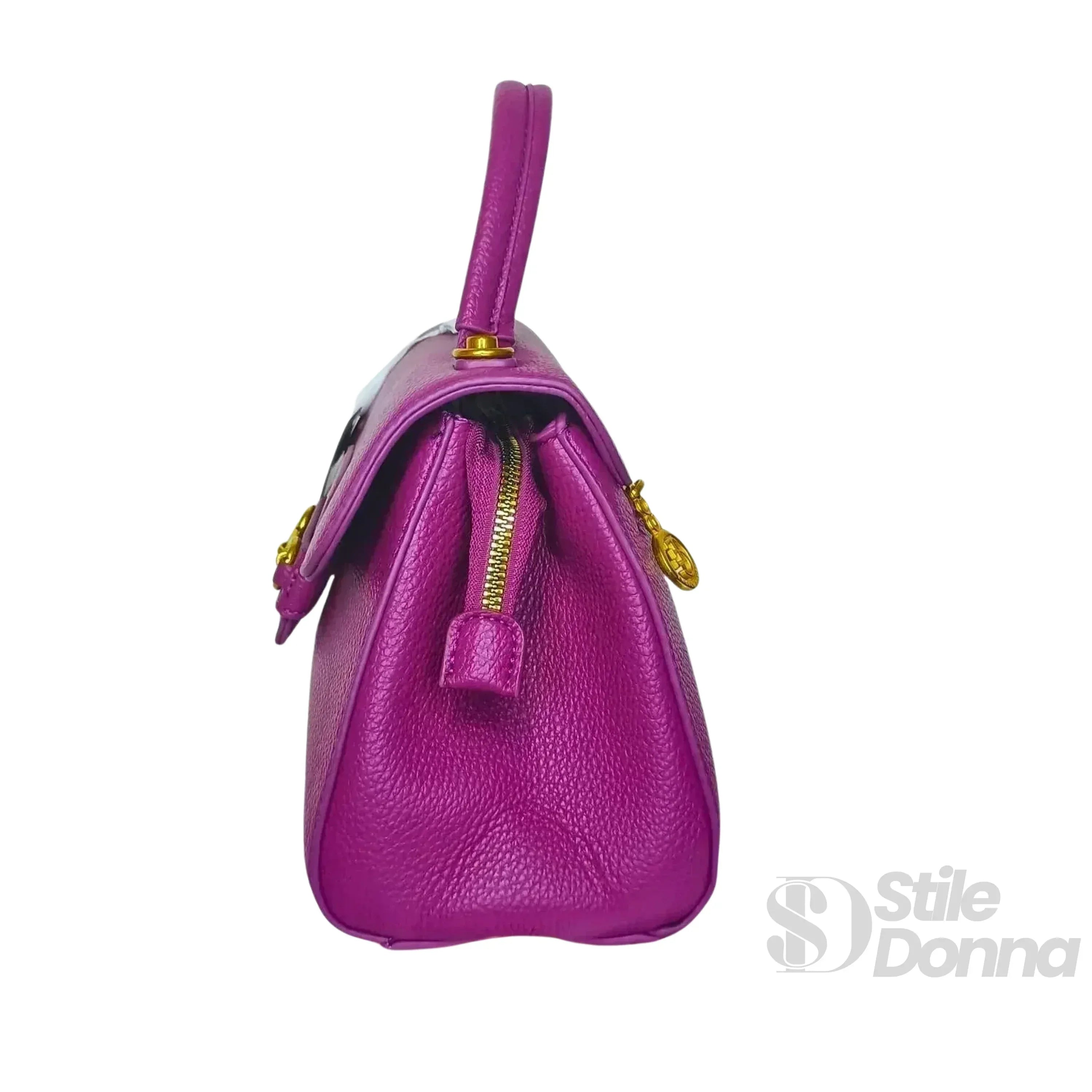 Enrico Coveri Borsa Satchel in Pelle PU Viola con Cerniera e Bottone Automatico Removibile Tracolla