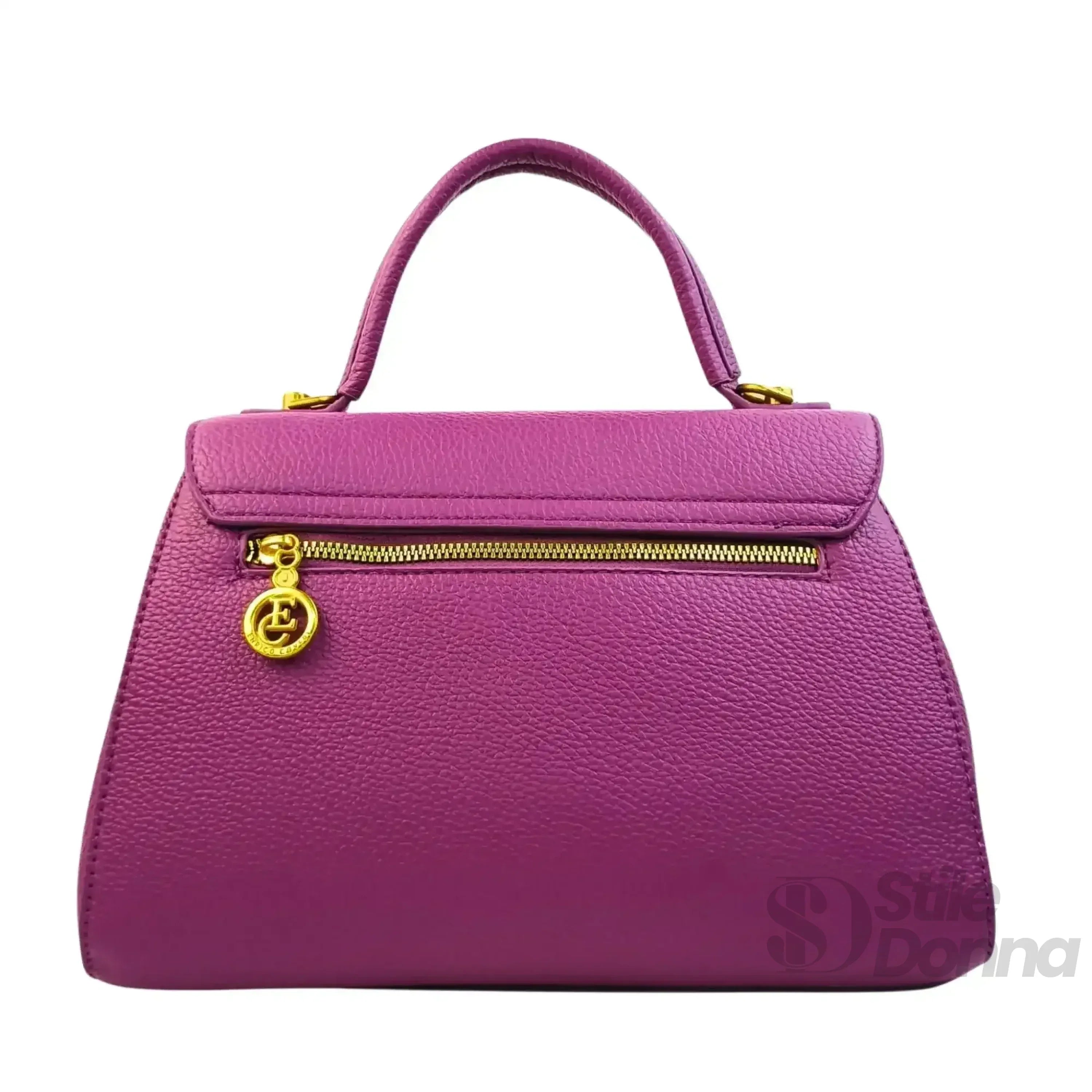 Enrico Coveri Borsa Satchel in Pelle PU Viola con Cerniera e Bottone Automatico Removibile Tracolla