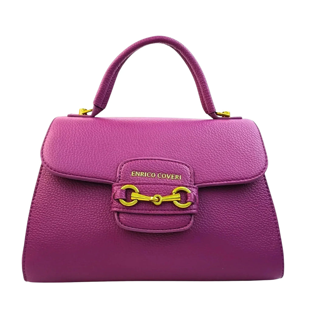 Enrico Coveri Borsa Satchel in Pelle PU Viola con Cerniera e Bottone Automatico Removibile Tracolla