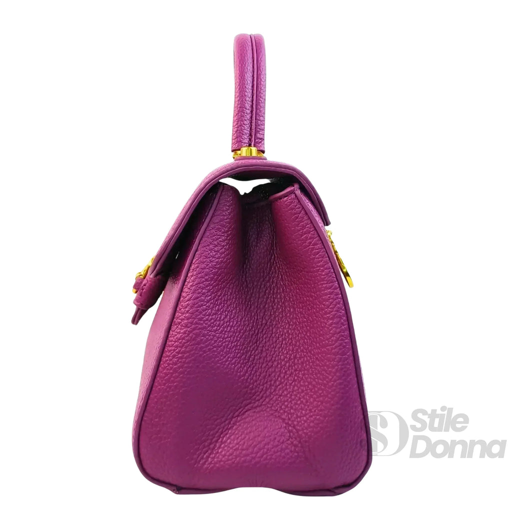 Enrico Coveri Borsa Satchel in Pelle PU Viola con Cerniera e Bottone Automatico Removibile Tracolla