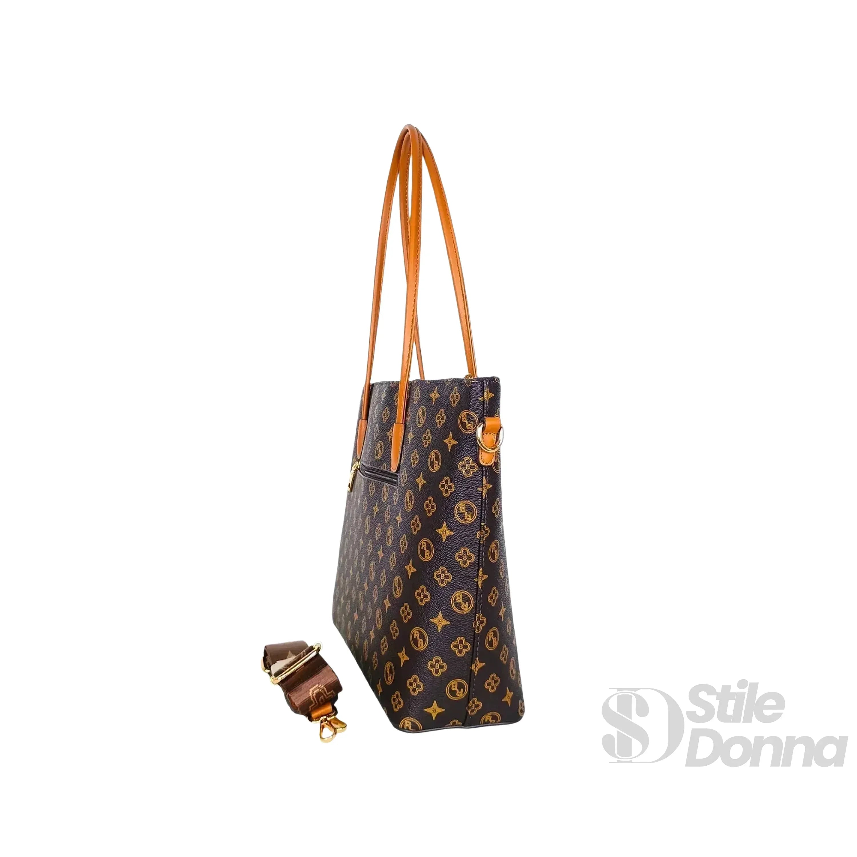Borsa Tote Donna In Pelle PU Con Tracolla Removibile E Chiusura A Cerniera Con Finiture Dorate
