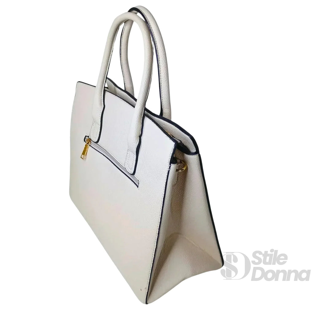 MS-3053 Borsa Tote Donna Elegante In Ecopelle Con Chiusura A Cerniera E Dettagli Oro