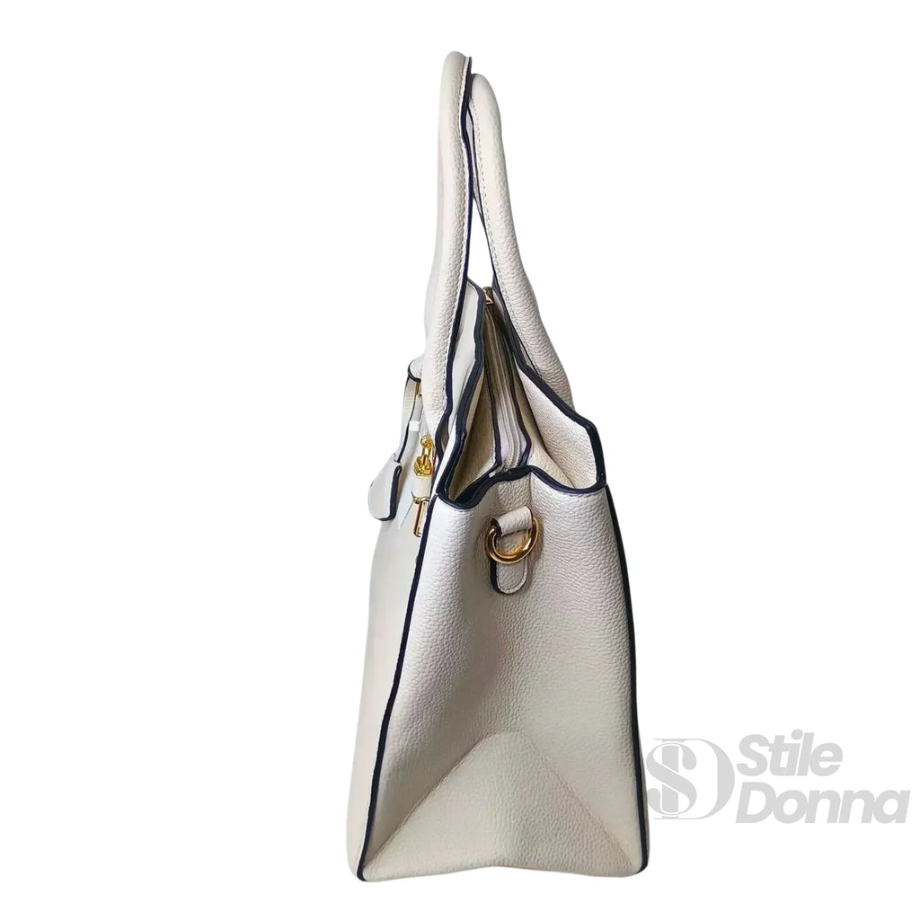 MS-3053 Borsa Tote Donna Elegante In Ecopelle Con Chiusura A Cerniera E Dettagli Oro